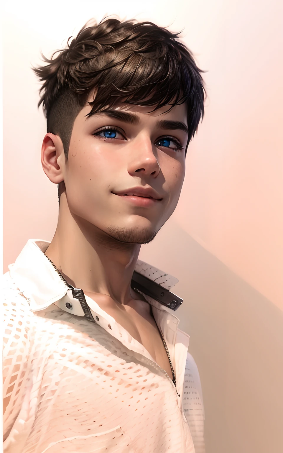 Cyberpunk  cute boy, ideal smile, blue eyes