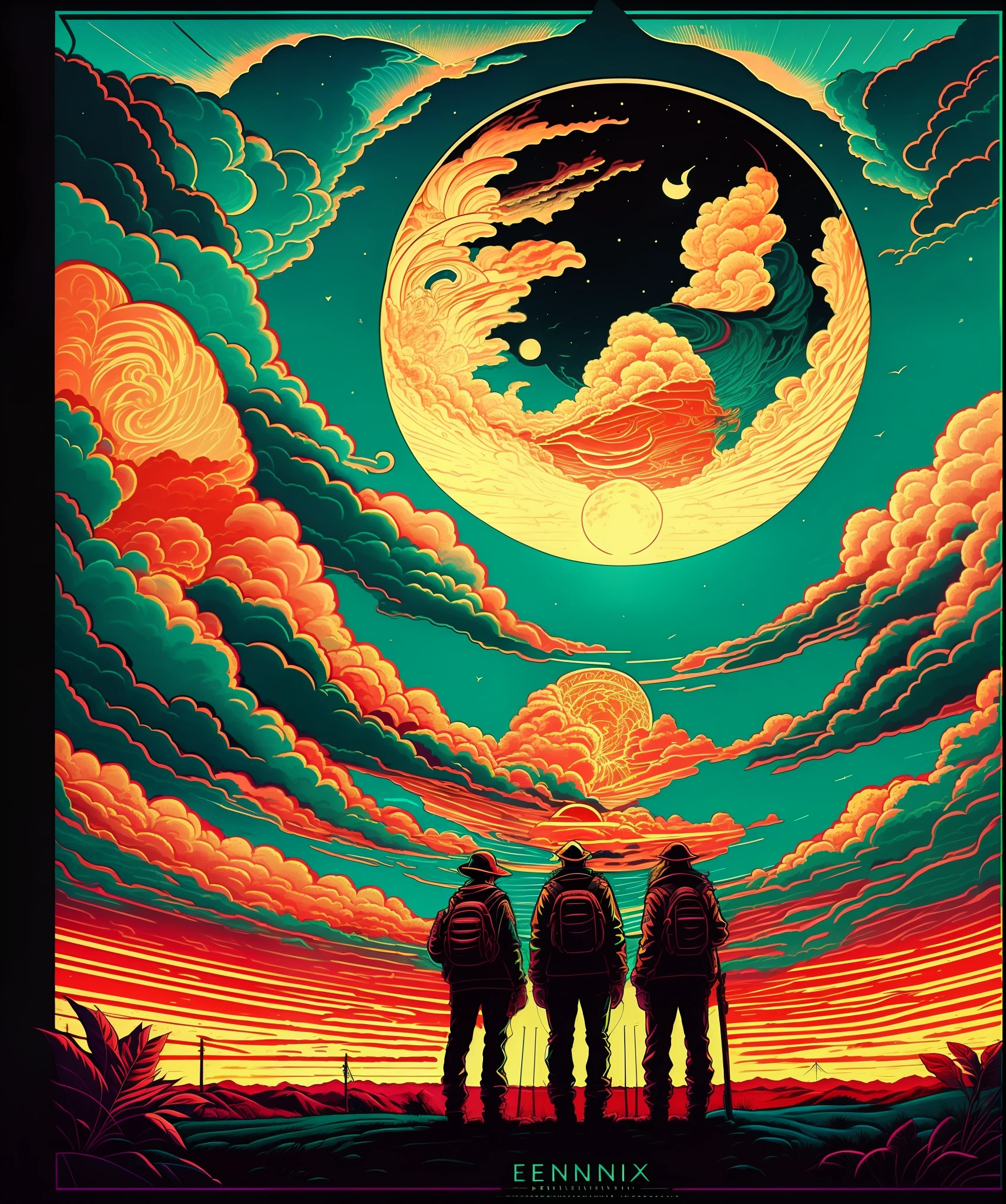 risograph style, equinox, engineers joao and maria, brazilians looking at the horizon, atmosphere of victory --auto --s2