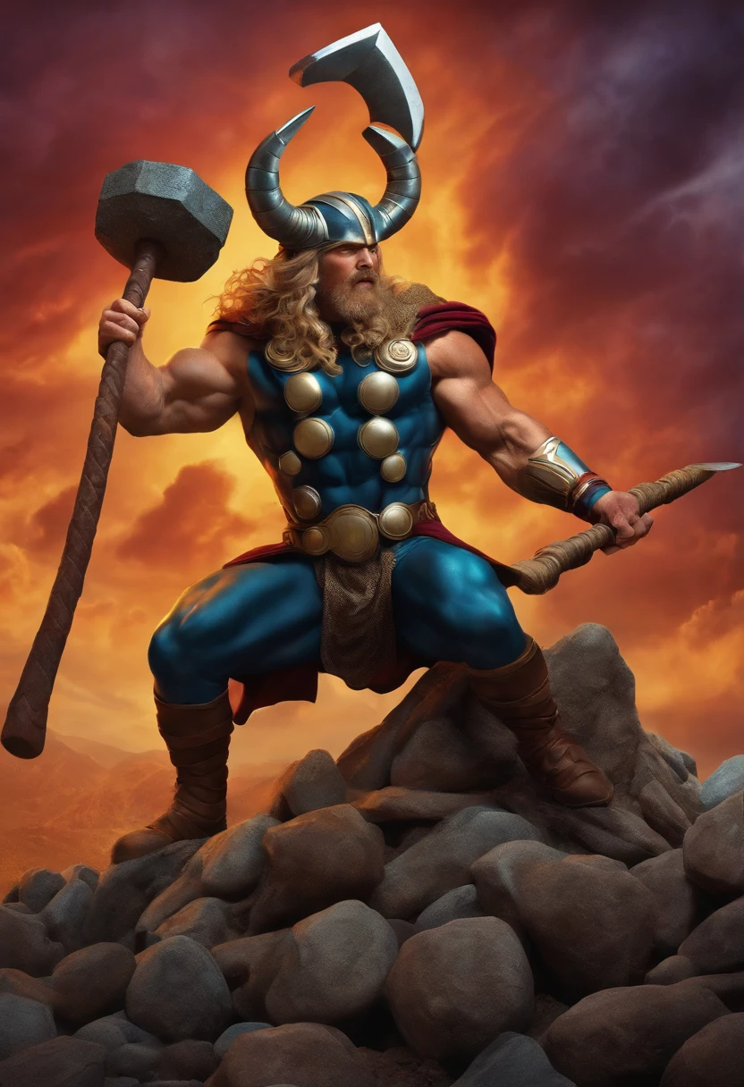 Medusa beeting Thor with a sledge hammer