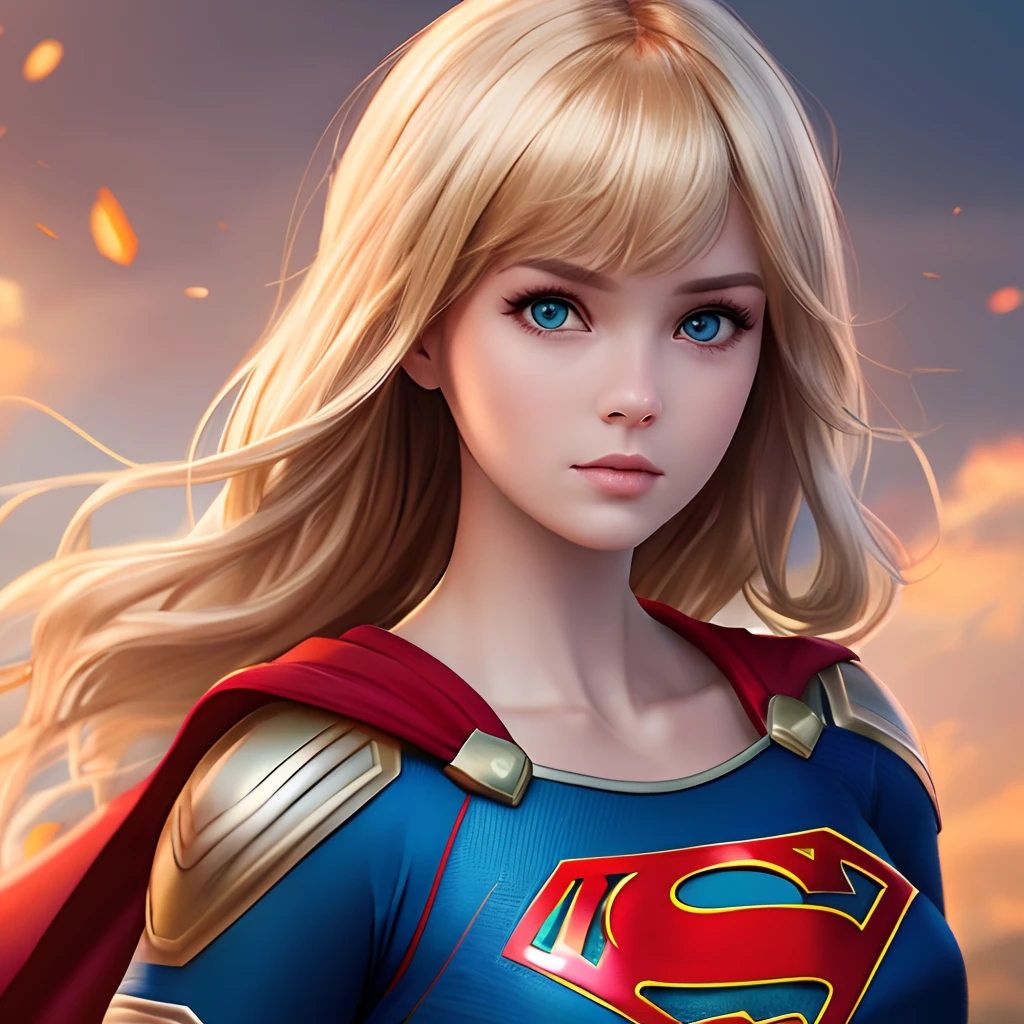 masterpiece, DSLR photography, sharp focus, Unreal Engine 5, 8K, photoshoot, best quality, uneven bangs (emphasis: 1.2), 2 girls, supergirl, blond hair, blue and red superhero uniform, realistic face, beautiful lady, DC comics, fly on the sky, second girl, power girl,  white superhero uniform --auto --s2