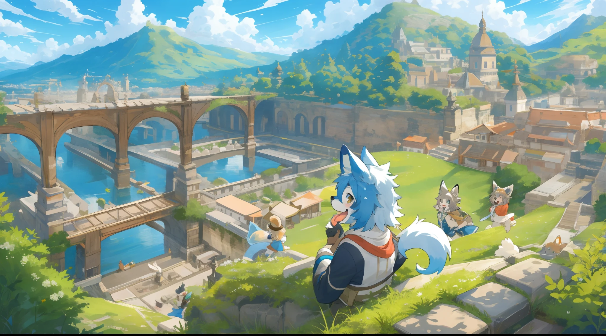 super high resolution, detailed background, World Heritage Site, 6+boys, 6+girls, Happy, joyful, absurdres(Photos of solo travelers)(kemono, furry anthro),