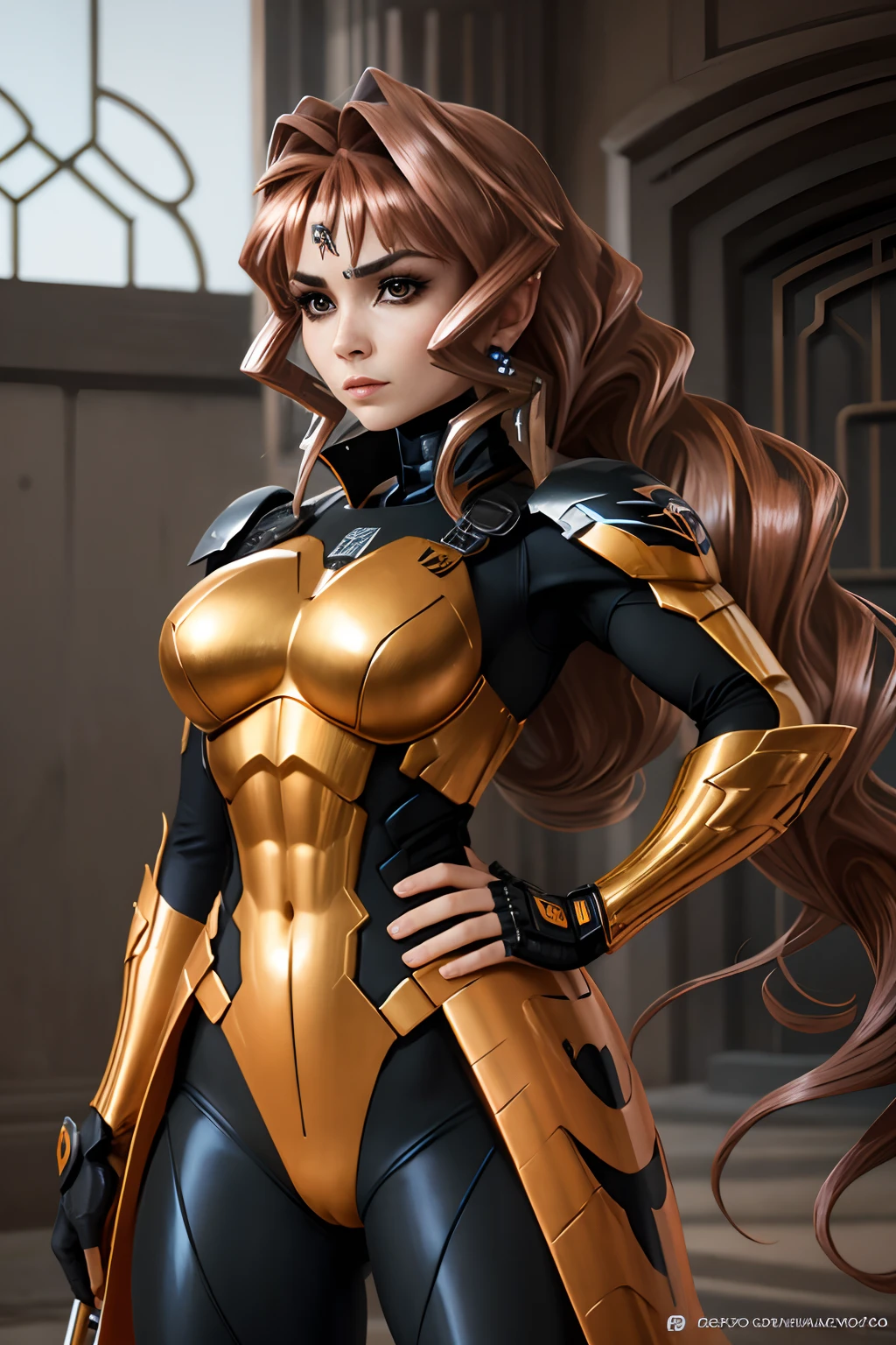 Una mujer con un traje negro y naranja sosteniendo una espada, Deathstroke, Pose ruda, Traje X-Force de cuerpo completo, Boceto coloreado de alta calidad, coloreado digitalmente, epic, celda sombreada!!!, Foto de perfil