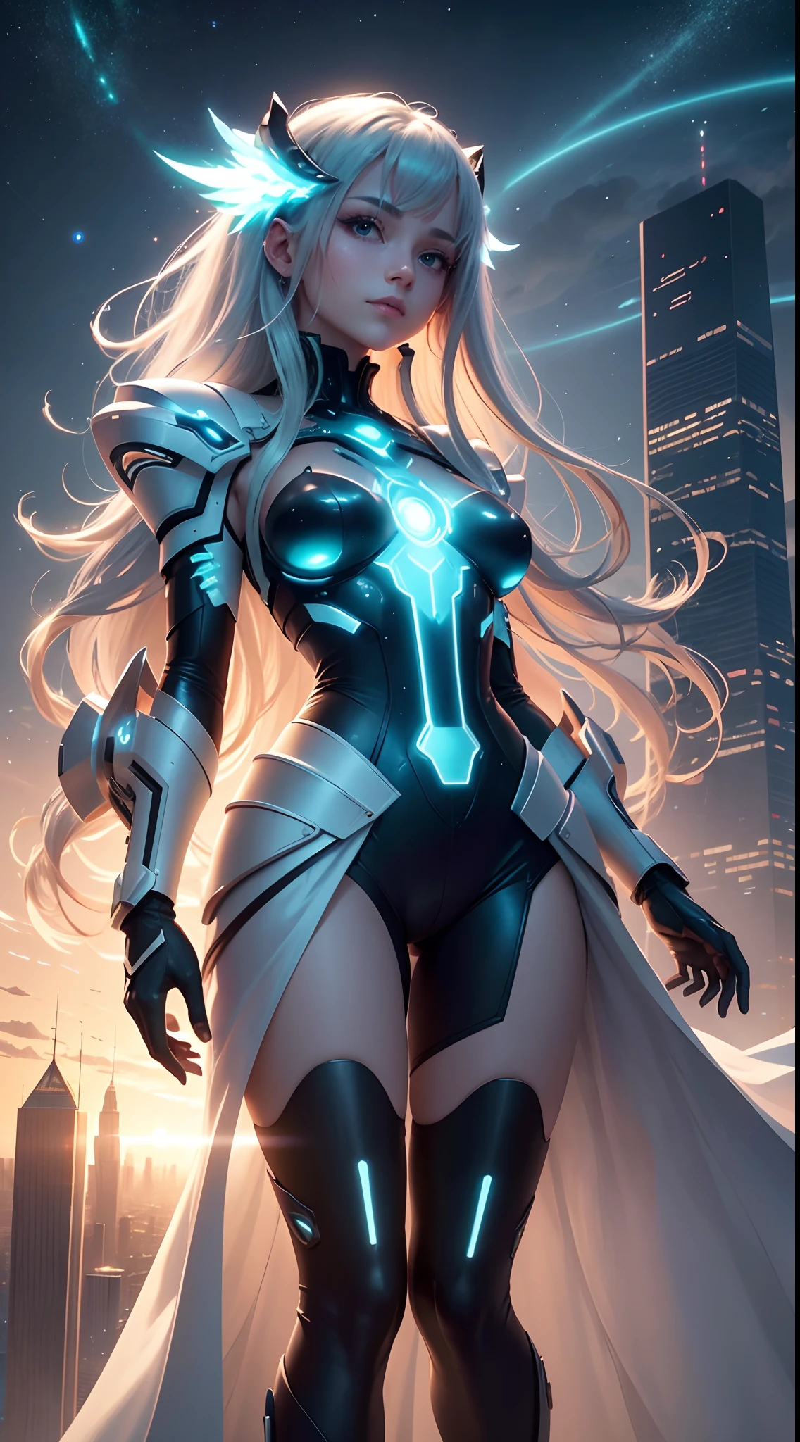 The image unfolds a breathtaking panorama of a futuristic cityscape, bathed in the soft, ethereal glow of a twilight sky. The city is a harmonious blend of nature and advanced technology, a testament to the progress of future civilizations.
Towering skyscrapers, constructed from shimmering, translucent materials, pierce the sky. Their surfaces are adorned with luminescent patterns that change and shift, reflecting the mood of the city. These structures are not just buildings, but living entities, powered by advanced AI systems.
Between these skyscrapers, lush green parks float in mid-air, held aloft by invisible forces. They are filled with exotic, genetically-engineered plants that glow with bioluminescence, casting a soft light on the people below.
The city's inhabitants move around using personal anti-gravity devices, zipping through the air with ease. They wear clothing that adapts to their needs, changing color and form at will.
In the distance, a colossal structure rises above the city. It's a space elevator, connecting the city to a massive orbital station visible as a bright star in the sky. The station is a hub for interstellar travel, with sleek, silver spacecrafts departing and arriving in a ballet of light and motion.
The city is surrounded by a vast, crystal-clear ocean, where gigantic, bio-luminescent creatures swim gracefully. Above the city, the sky is filled with floating islands, home to a variety of airborne species.
This image of the future is a blend of fantasy and potential reality, a testament to the limitless possibilities of human imagination and ingenuity. --auto