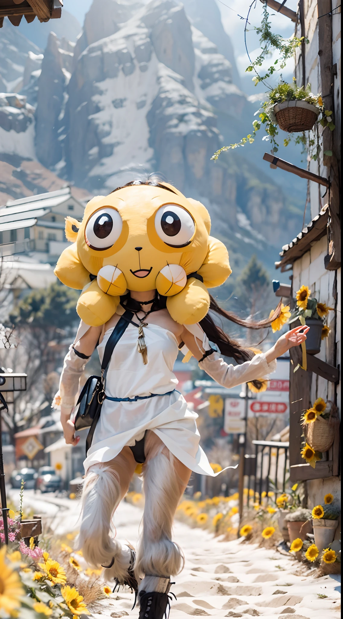 In a very grand scene,The extra-large wide-angle lens captures the appearance of a female centaur。She is a Sunflower Worship nun,Always opposed(Healing emoji smiley face of knitted sunflower puppet😊:99.99)DOA。She is tall,It has the ultimate curvy beauty,The muscles are slender and firm,Beautiful lines。She has(Super huge sky blue eyes:99.99)、always(Wearing sexy glasses:6.66)、(She wears solemn nun attire:9.9)、Stepping on a boot-style skyscraper-heel、A pink cross hangs on his chest。Use Midjourney's advanced tools,Designed for female centaurs(A knitted sunflower puppet and create a super healing cartoon smiley face in the center of the flower tray as a decoration:9.9),and noble and solemn nun costumes,and highlight her unique physiological characteristics and appearance details,Add realism。And in the context of her prayers and listening to confessions,Spectacular views of nature,Such as the sky where storms and sunny days alternate、Brilliant rivers of stars and auroras、The snow-capped summit of Mount Everest、Fireworks in the mountain town, etc。ao mesmo tempo,Away from the hustle and bustle next to the chapel,Create a fantastic scene。Use Midjourney's advanced tools and multiple color palettes、Brush Strokes、Texture tools and model packages,It shows a sense of atmosphere where beauty and charm coexist。The charm of the female centaur is highlighted through color and lines,Enhance realism with detailing,Create a surreal dreamy feeling。Additionally,Use Midjourney's tools to add various exorcism props and books to the female centaur、pergaminhos,Create intricate hairstyles and outfits,Give her a sense of premium。She never flinches,No matter what monster you encounter,can respond quickly,Even the most extreme armies of natural disasters and monsters could not stop her and her front(Sunflower with Tyndall effect that emits sunlight9.99)。Use Midjourney's powerful tools,You can do it with incredible detail and beauty,Bring this ultra-grand and beautiful scene to life。Ultra-grand sc