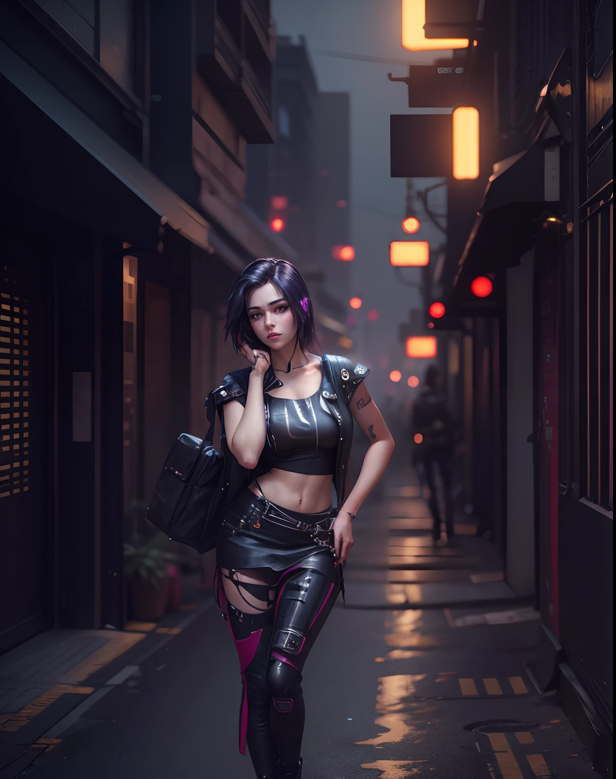 Change background cyberpunk stylish girl model, original face, 8k, ultra realistic,