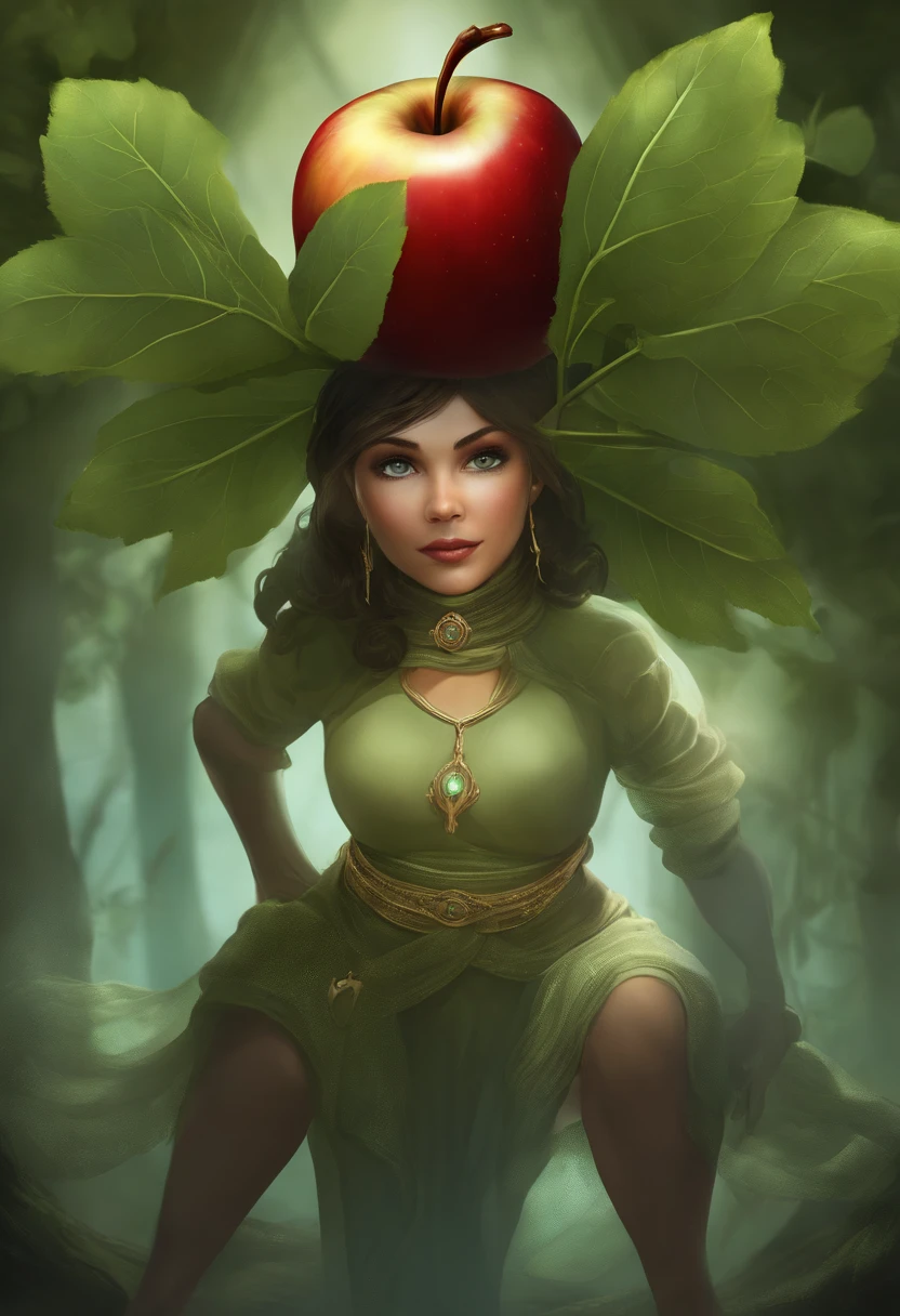 Apple-Head is a fascinating character in the story "Guardians of the Fifth Space". Here's a detailed prompt outlining everything about it:

"Apple-Head is one of the central characters in the narrative, a human with unique characteristics and an important member of the Guardians of the Fifth Space. It is recognized for its distinctive look, que inclui um traje peculiar e um penteado incomum. Apple-Head wears a mint-green blouse that matches her unique style and expresses her love of nature. On the top of your head, It sports a huge leaf that is used in a surprising way, able to cut extremely fast, and two golden wings that help you fly and navigate through space.

Despite his peaceful appearance, Apple-Head esconde um segredo sombrio. It is controlled by a platinum parasite, which turns you into an evil force when activated. Essa dualidade de personalidade torna Apple-Head um personagem complexo, fighting against his own evil tendencies