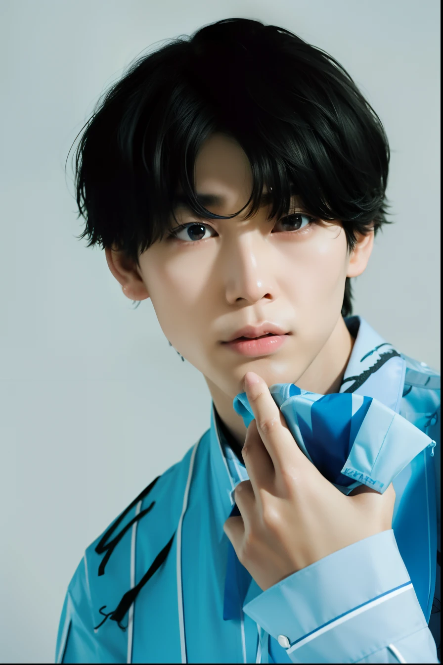 Close up portrait of a person in a blue shirt and tie, wonbin lee, Cai Xukun's, Kim Do-yeon, yangjun chen, Jinyoung Shin, fukaya yuichiro, taejune kim, Hyuntae, yuya nagai, toru furuya, steven jung, inspired by Bian Shoumin, kousuke oono, aramaki shinji