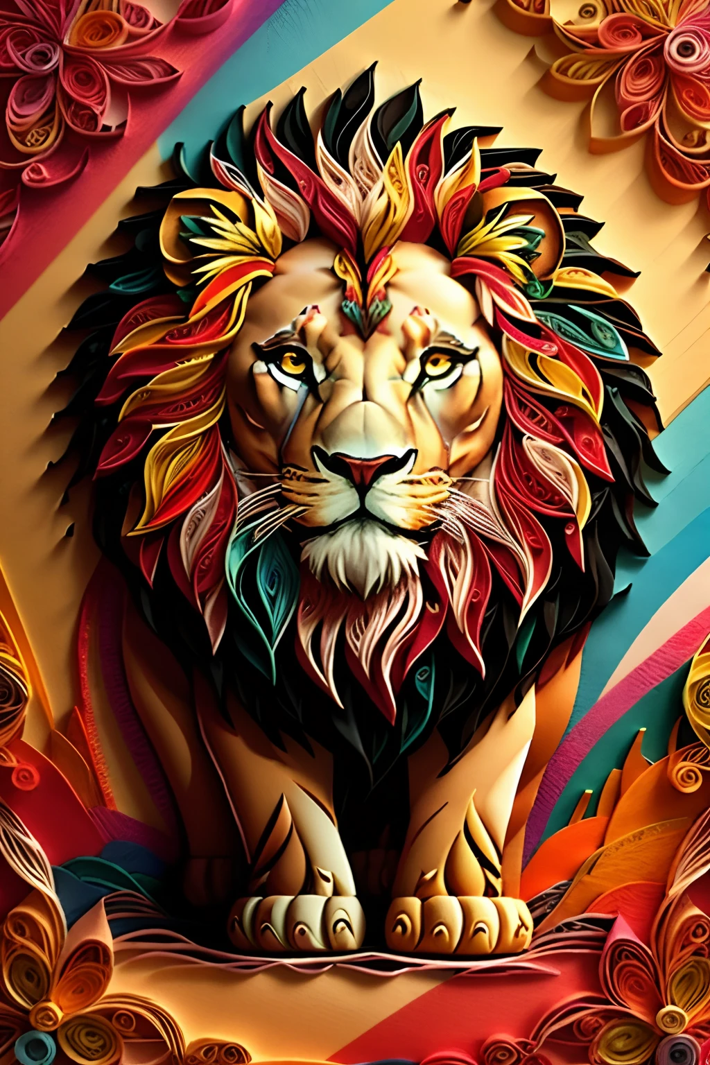 Lion, multi dimensional paper quilling, art, chibi,
yang08k,  beautiful,  colorful,
masterpieces, top quality, best quality, official art, beautiful and aesthetic,