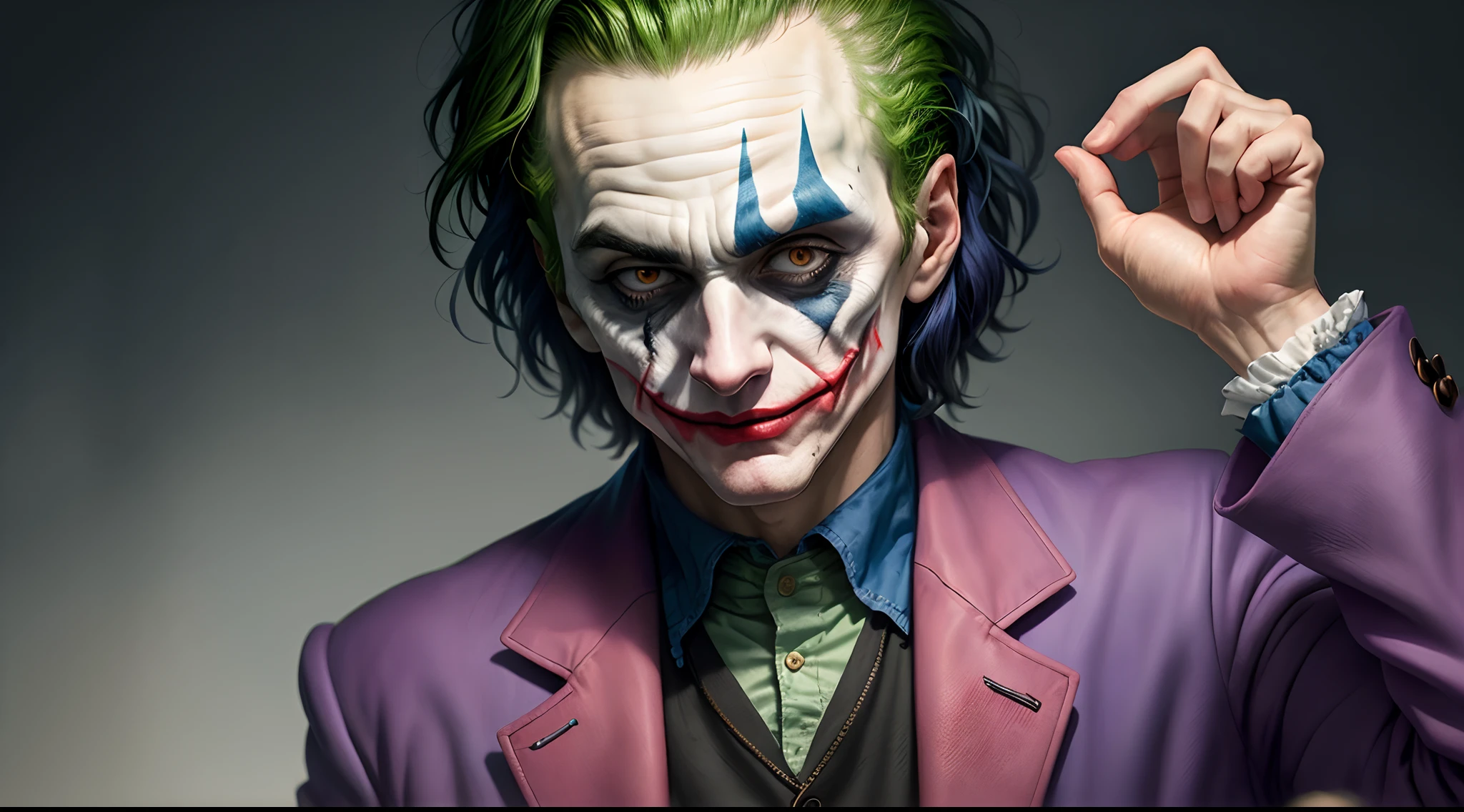 Joker DJ painting of a man with green hair and yellow jacket, BIG RED HEADPHONES BIG, CONTROLLER, digital art by Nicholas Marsicano, reddit, digital art, portrait of the joker, portrait of the joker, portrait of a joker, the joker, joker, the joker (2019), #1 digital painting of all time, #1 digital painting of all time, Joker movie still --auto --s2