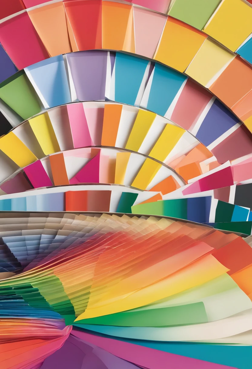 um ventilador de papel branco com um esquema de cores colorido, contraindo cores de humor, cor Pantone, Colorful palette illustration, full-colour illustration, Teoria das Cores, ampla gama de cores, Escolha de cores criativas, complementando cores, cartela de cores, cores de tinta fosca, Pantone, Chromatic colors, cores planas, Cores, paleta de cores foscas, cores planas, matizes de cor, Paleta de cores
