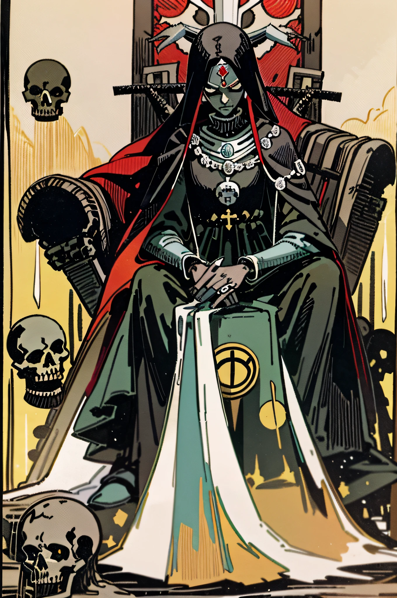 Tarot card, a morte, caveira, roupa preta, trono de pedra, foice
