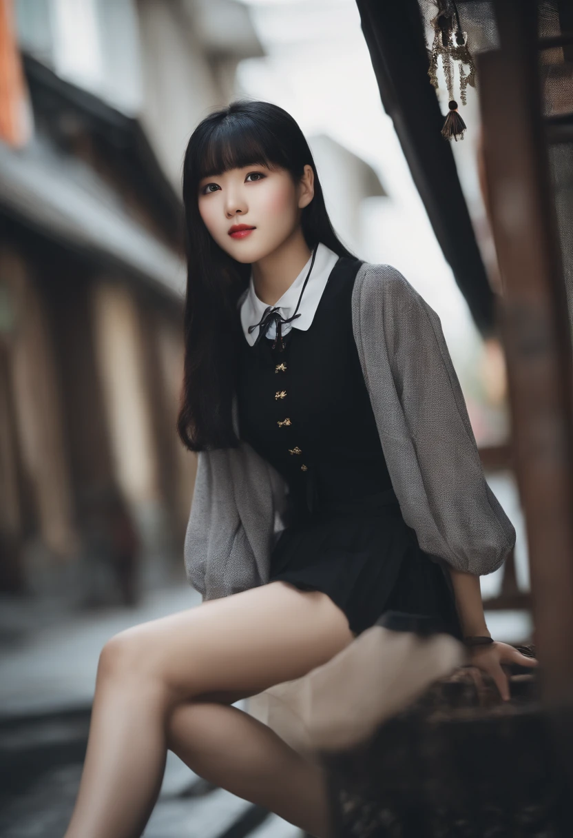 chinese girl, 5 feet tall, school girl popular, black hair, causal clothing