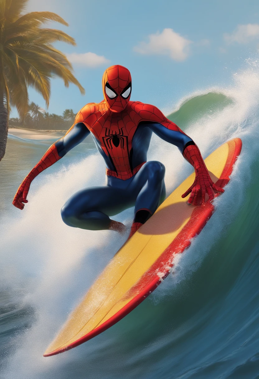 Spiderman surfando na prancha de surf