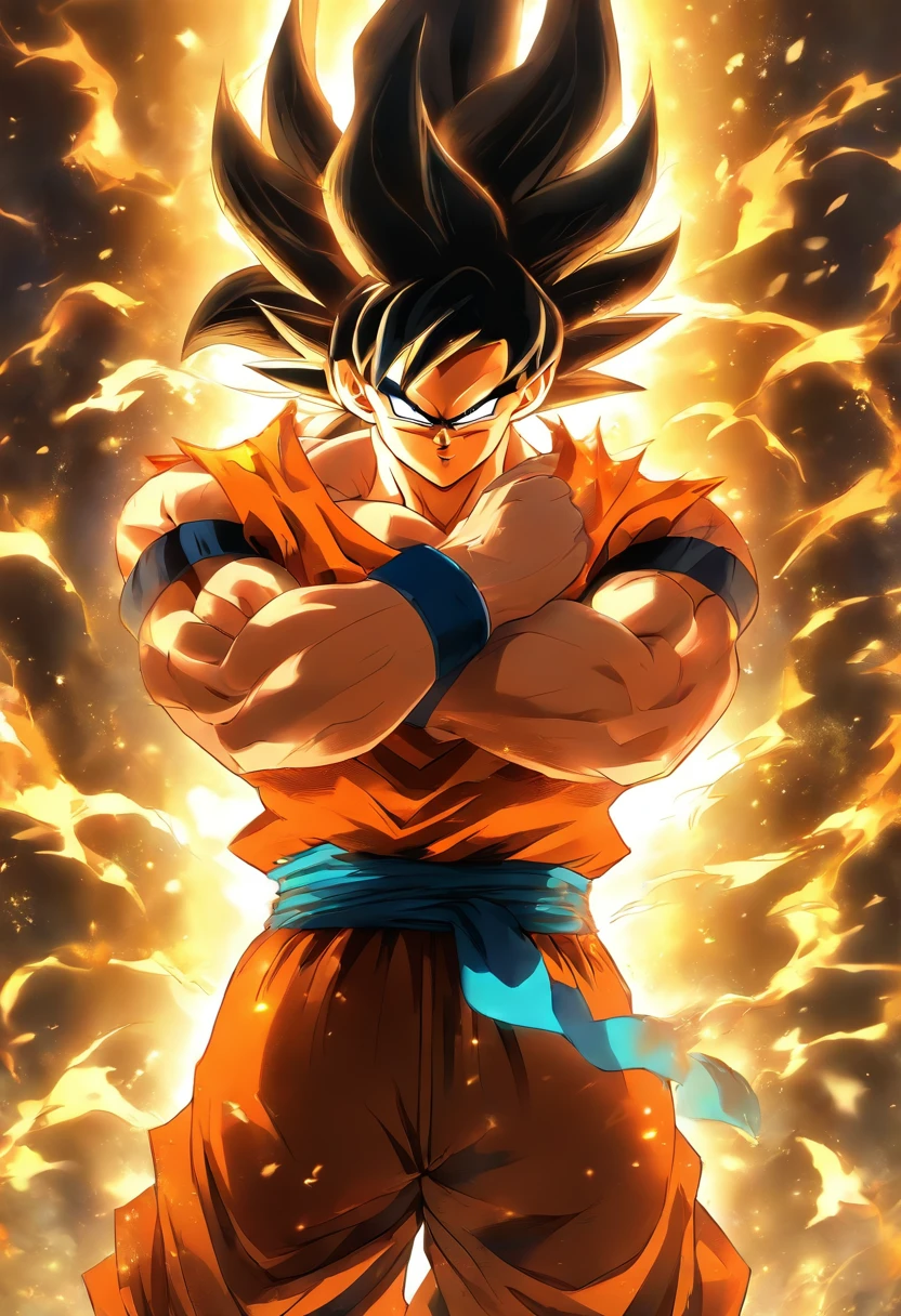 Cabello largo y negro, ropa china antigua goku, muscular, Hombre grande