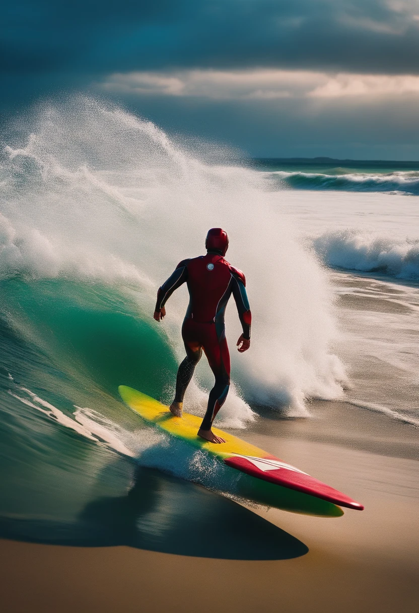 Ironman surfando na prancha de surf
