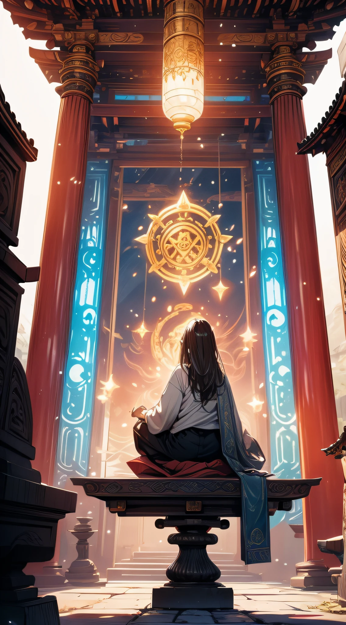 mage meditating in a temple,