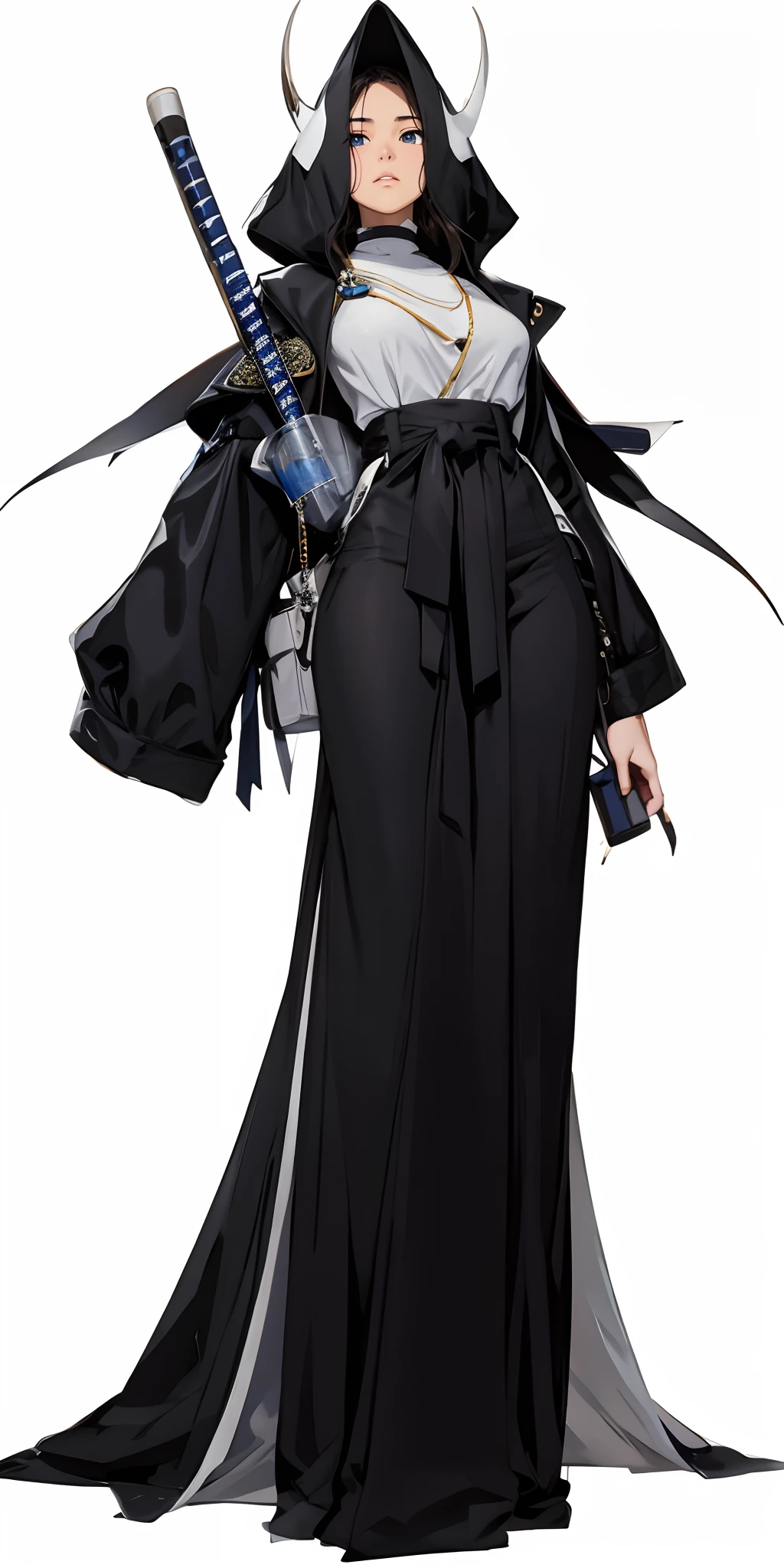 best quality, 3/4 body, portrait, beautiful well-endowed curvaceous woman with big gorgeous eyes, a powerful Shinigami from the Bleach universe, radiating an aura of spiritual energy. Dressed in traditional black robes and wielding a Zanpakuto, their presence commands respect. With intense eyes and a determined expression, they are ready to face any threat that arises in the realm of spirits. Best quality, intricate details, clean lines, eye-catching composition, soft tones, anime realism, perfect illustration