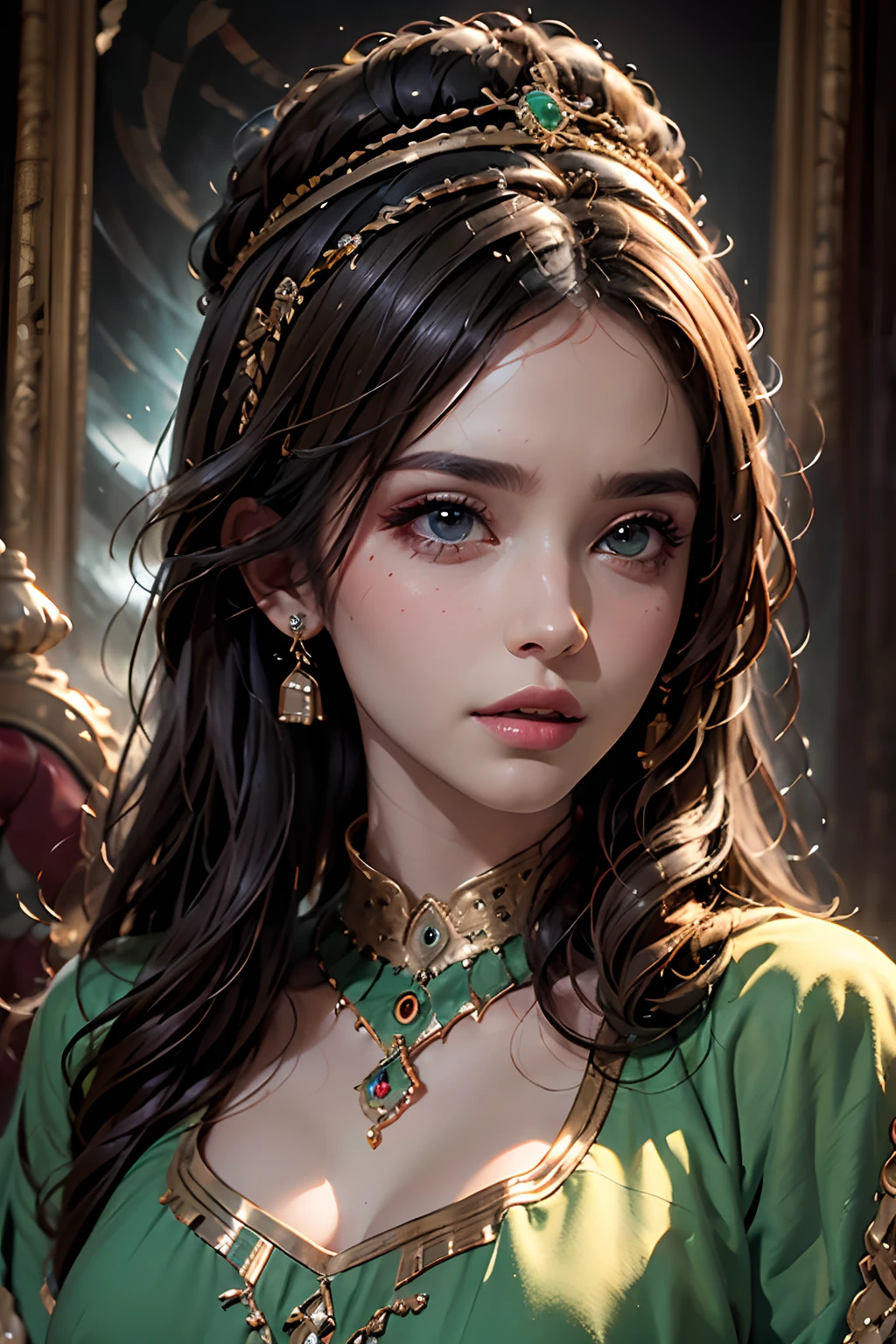 Caftan Moroccan Islamic hyper realistic super detailed very detailed very Beautiful face super detailed portrait crystal eyes green bright hyper realistic super detailed sharp details