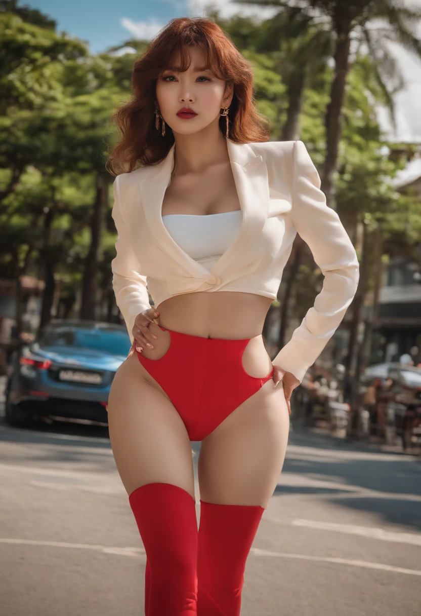 Demagoguery Muchimuchi ass Muchimuchi thigh Voluptuous abdominals Outside the people Idiot face Provocative Strap Suit opening legs