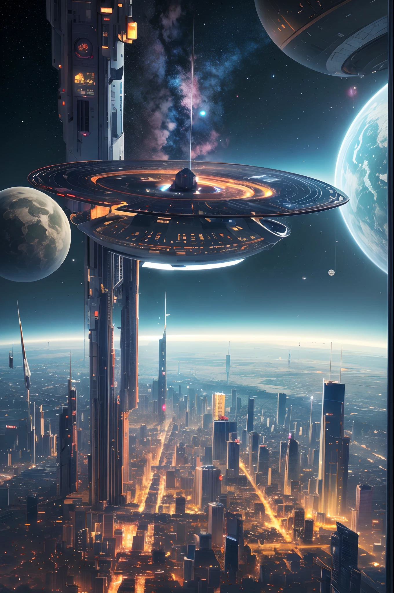 futuristic city in space, modern, 8k details, ultrarealistic,