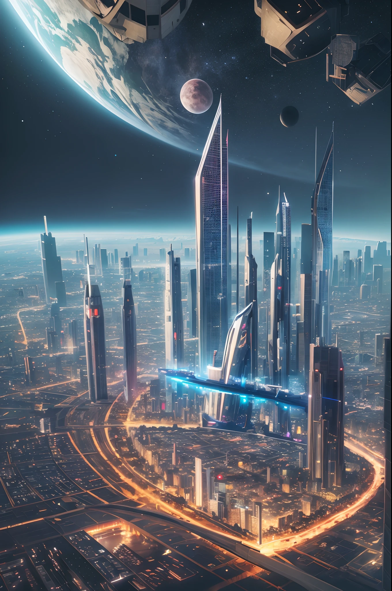 futuristic city in space, modern, 8k details, ultrarealistic,