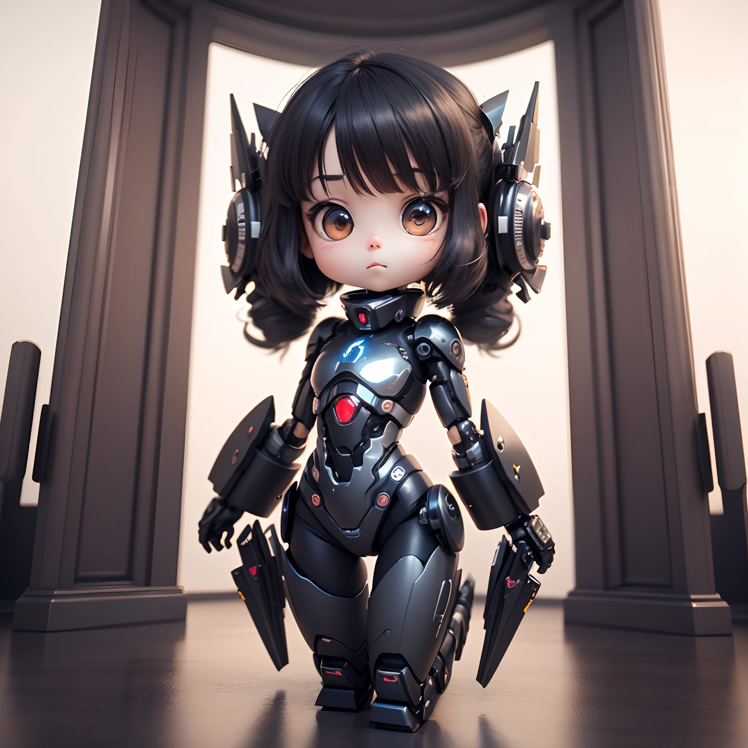 fully body photo，Cute  Chibi Anime,(((Chibi 3D))) (Best Quality), (masutepiece),the body is transparent，Small and cute，Wearing black and white mechs ，Big cute eyes，Dreamy glow，White background，globalillumination，Ray traching，nffsw，Rendering is not realistic，Reasonable design，high detal，tmasterpiece，best qualtiy，hyper HD，cinmatic lighting