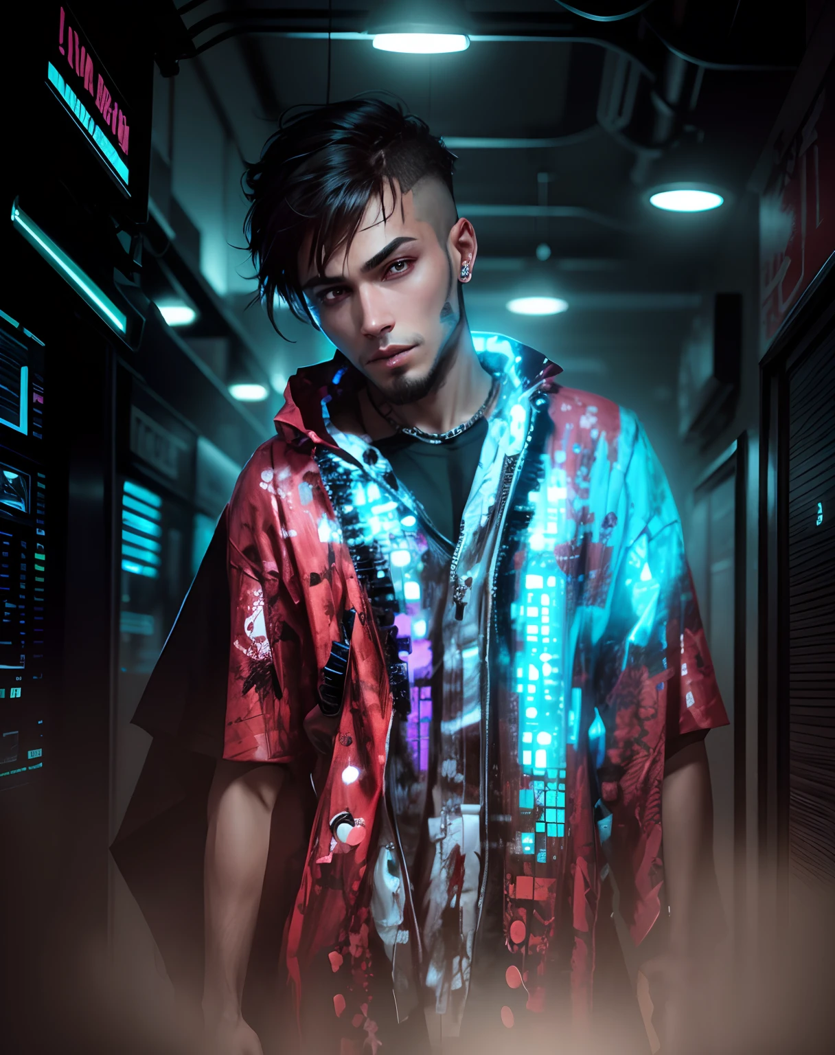 Change background cyberpunk handsome boy,boy realistic face ,8k, ultra realistic,