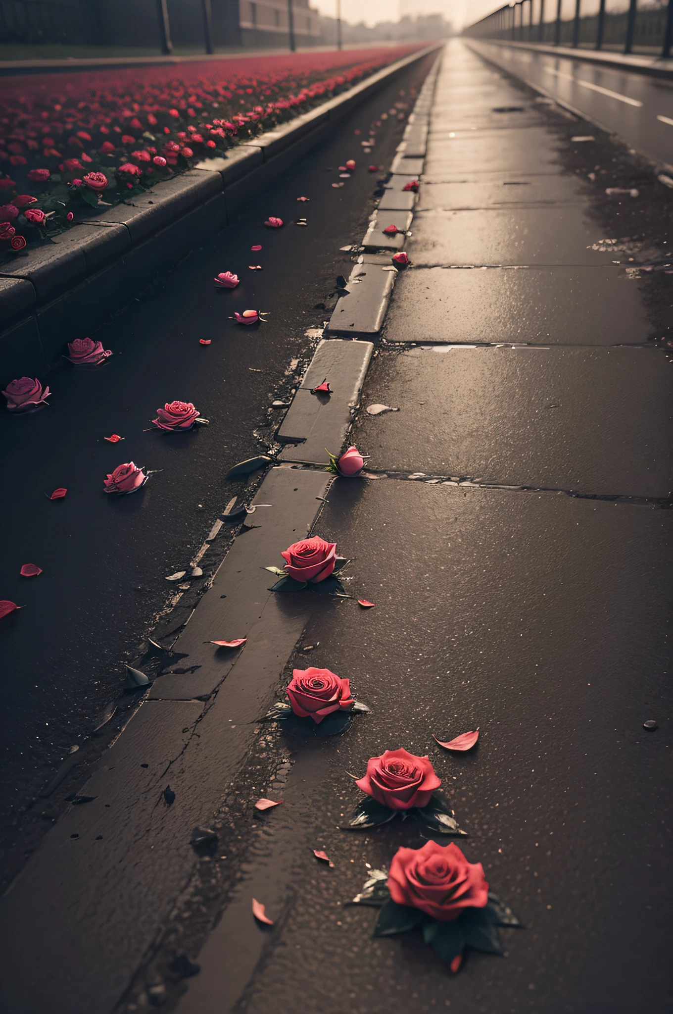 Roses on the ground in rainy weather Dark theme