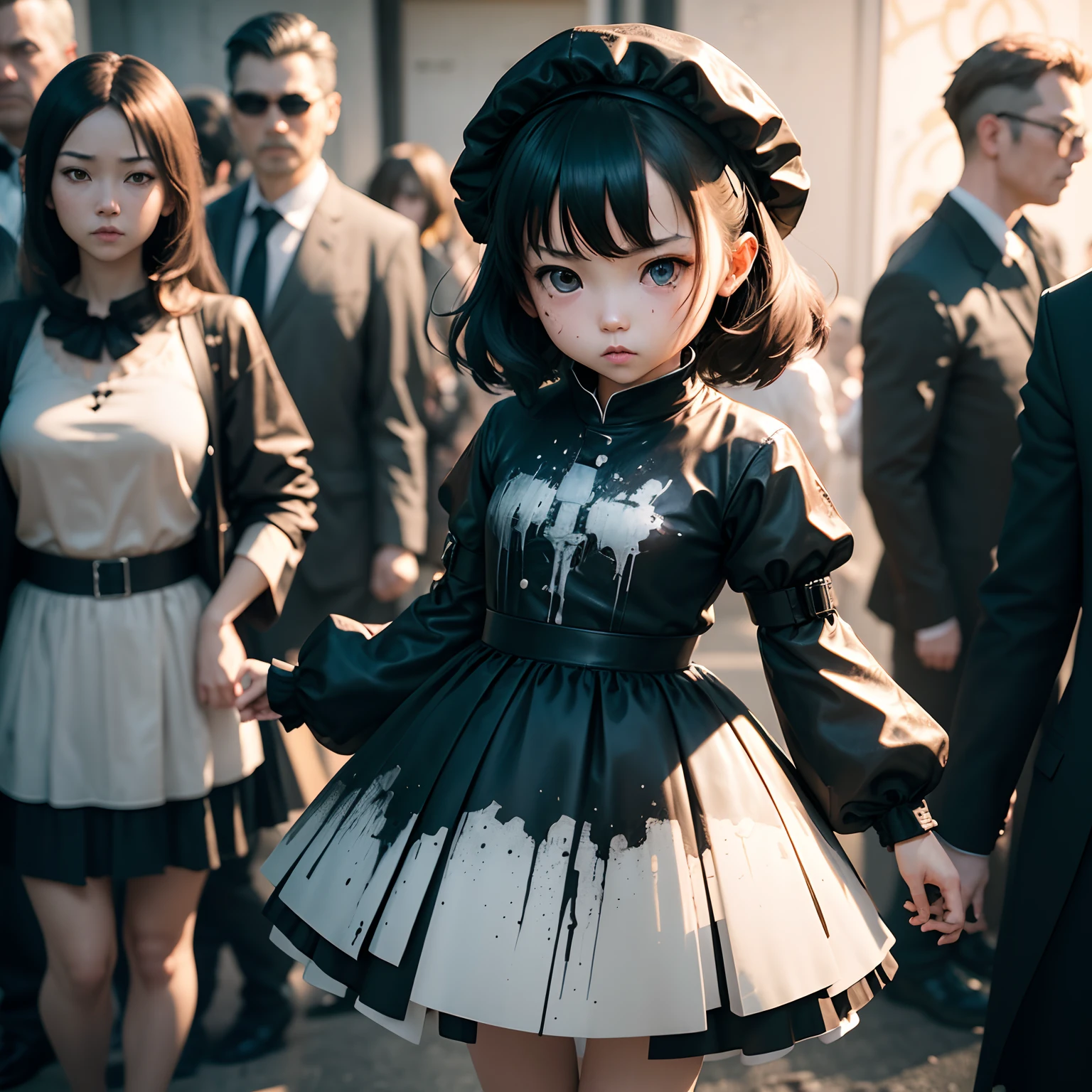 Cute Baby Chibi Anime、(((chibi 3d))) (Best Quality), (masutepiece)、Cosplay,POV,natural soft light,1girl in,独奏, Lolita_Dress、is standing、bonnet、 Large crowds、Cosplay、Blurring、Blurring、blurry backround、NSFW、 insanely detaileda,Gregory Cruiseson、shinkawa youji、Guy Denning、James Jean、Liz Gale、Ink drip、Paint Splatter、((Chiaroscuro))、((((Textured))、
