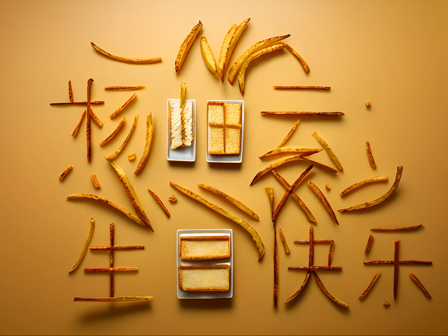 top-down view of a plate of freshly fried french fries, on a table