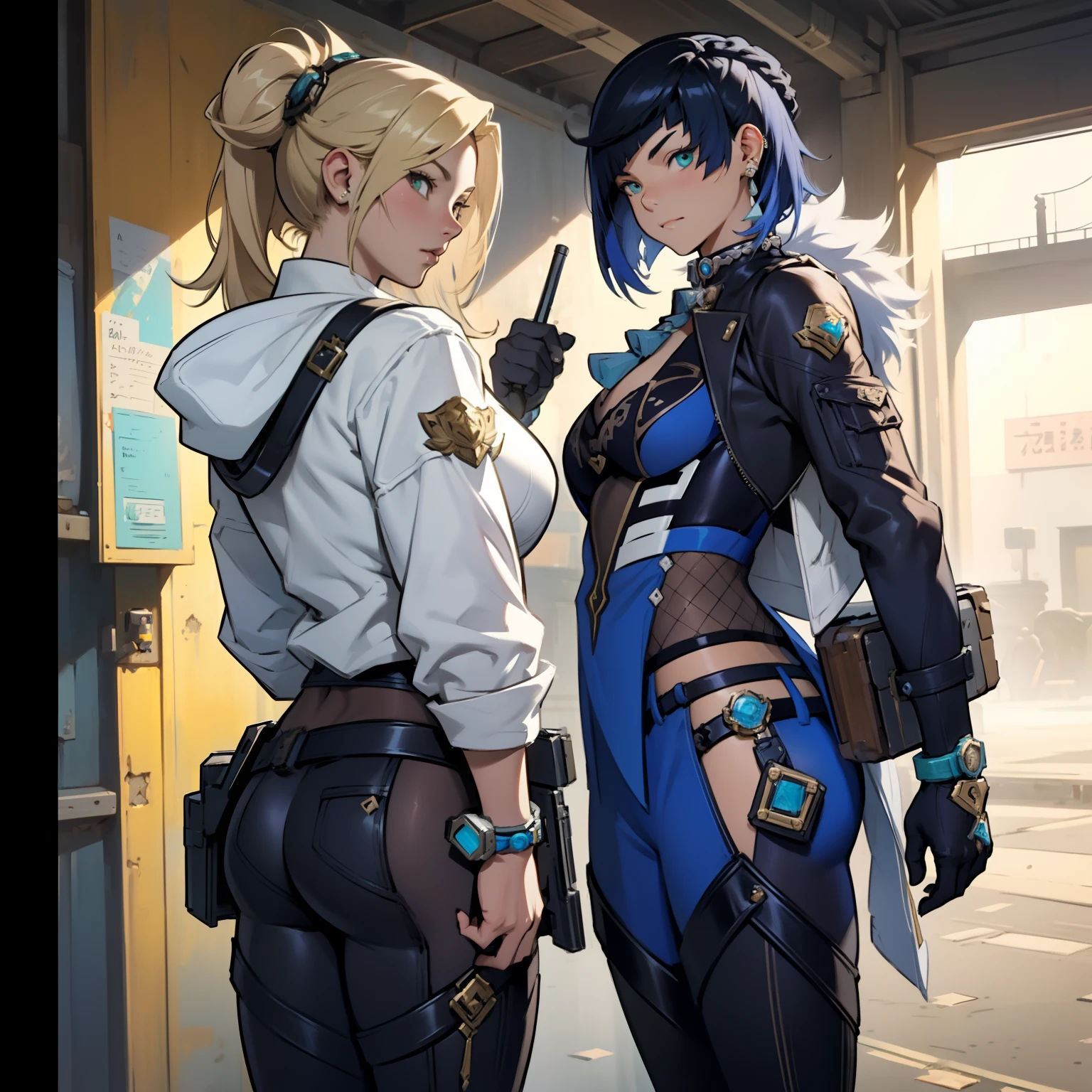 Close-up of a girl in a gun costume, ((character concept art)), ((character design sheet, same character, front, side, back)) maple story character art, video game character design, video game character design, maple story gun girl, expert high detail concept art, metal bullet concept art, funny character design, Lucio as a woman, gravity rush inspiration, sticky tar. Concept art, belt buckle at waist, steampunk weapon,