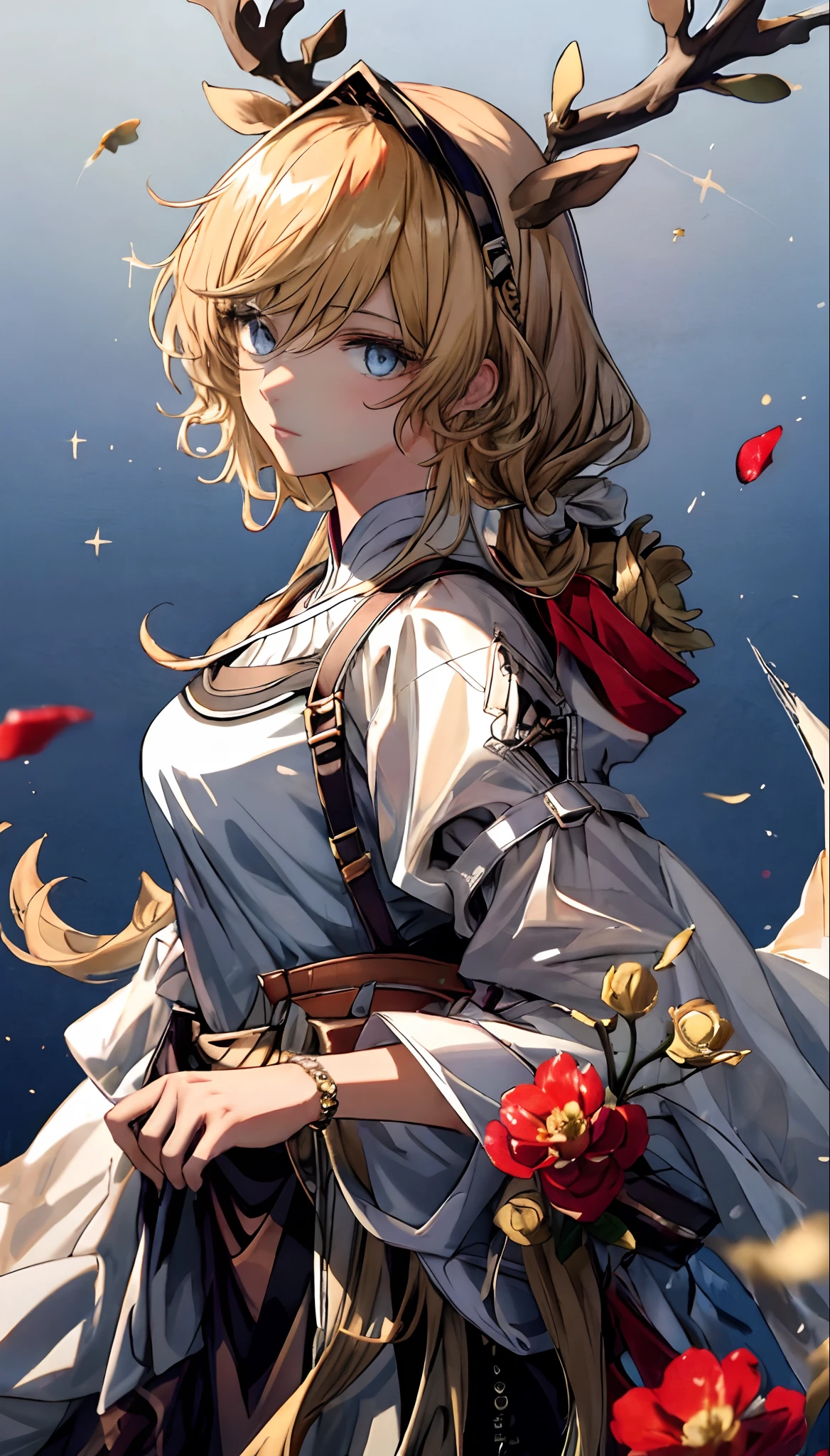 (Masterpiece), (Best quality), (Ultra detailed),(disheed hair),(illustration), (1girll), (Fashionable clothing), standing, Fashion model, view the viewer, (interview), (Simple background),美丽细致的眼睛,Delicate beauty,afloat,(high saturated),(Colorful splashes),Colorful bubbles,(Shine),Focus on the face,pony tails,Golden hair,By bangs,Hair rings,Floating flowers,floated hair,(Shiny),best illuminate,Best shadow,