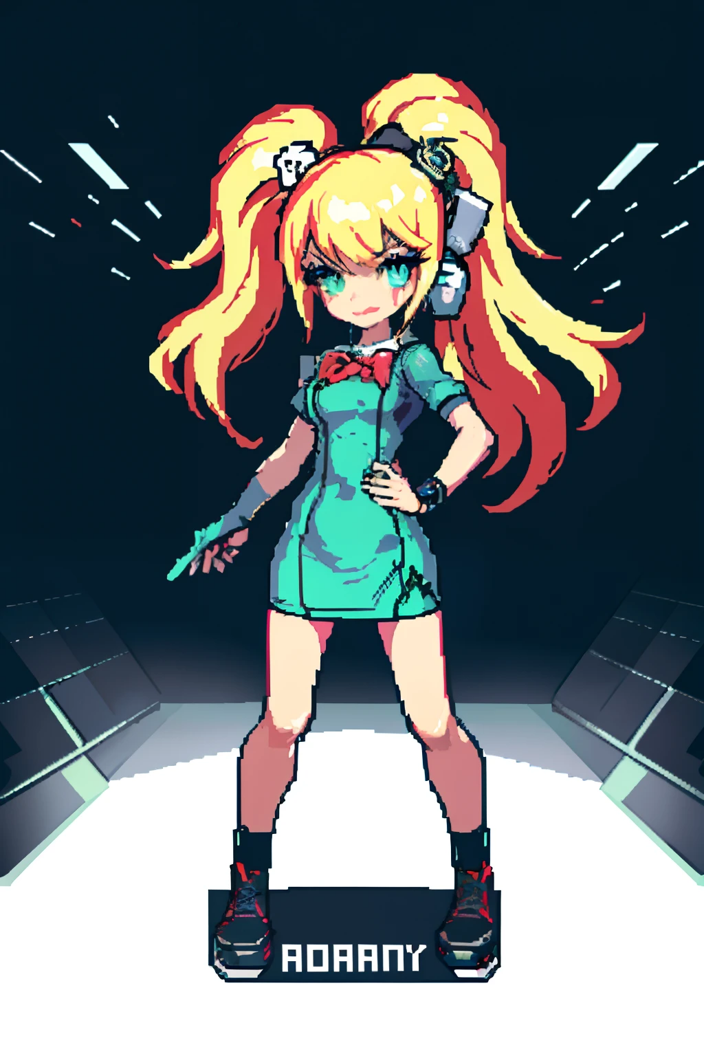 (masterpiece, top quality, best quality), pixel,pixel art,1girl,full body, gamer, xbox, joystick, earphones, aran