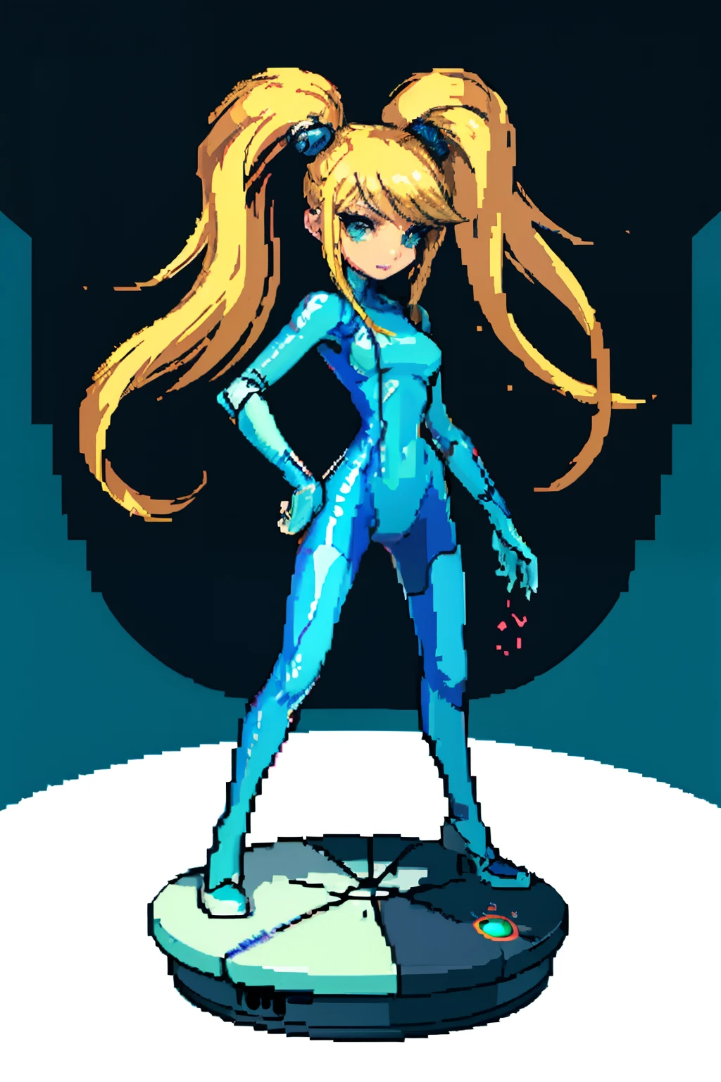 (masterpiece, top quality, best quality), pixel,pixel art,1girl,full body, gamer, xbox, joystick, earphones, samus aran clothes