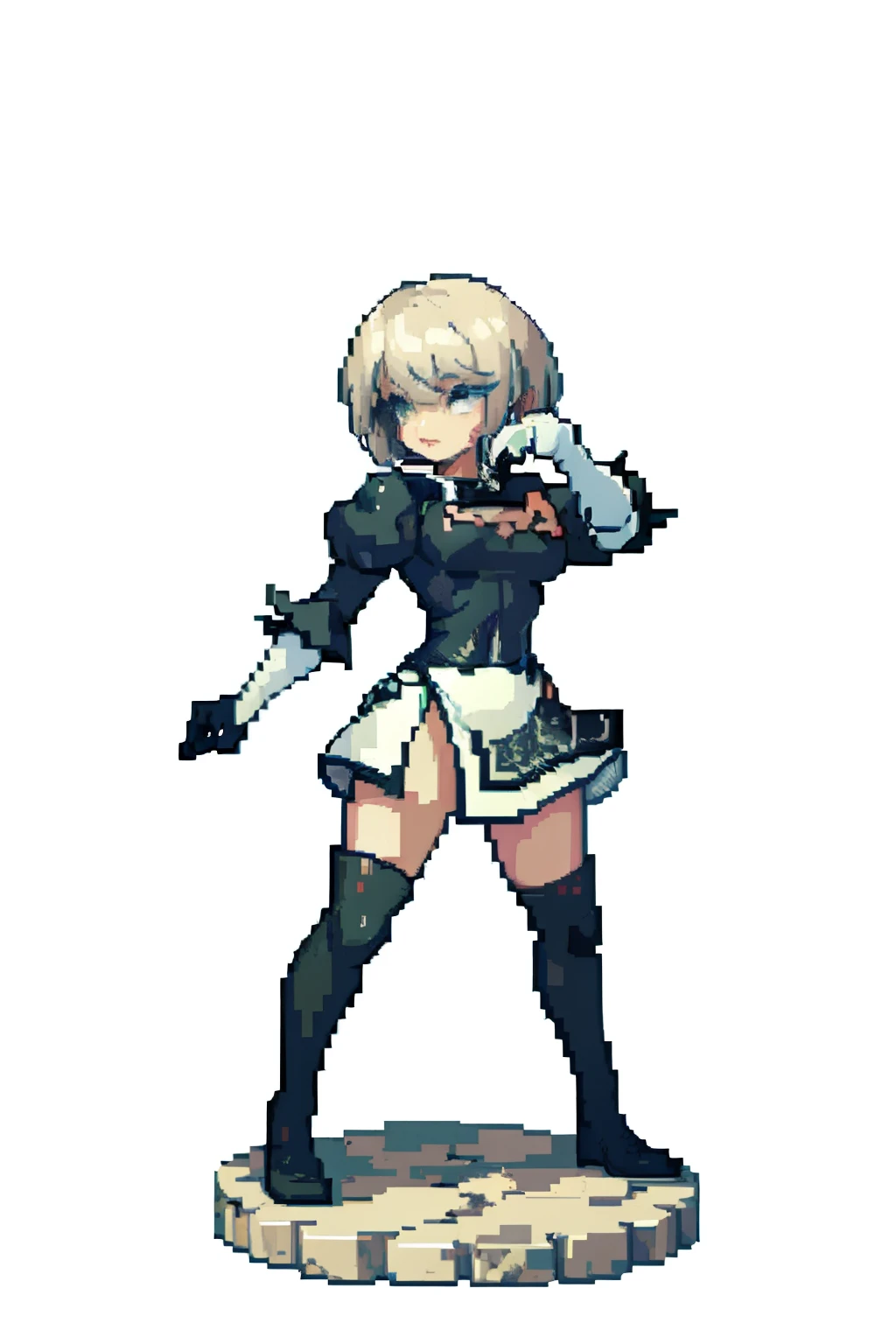 (masterpiece, top quality, best quality), pixel,pixel art,1girl,full body, 2b clothes