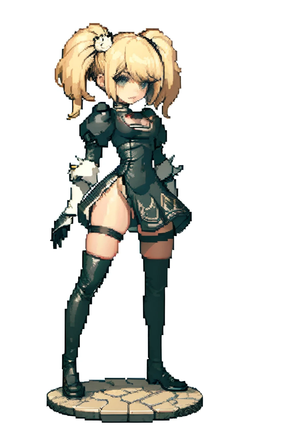 (masterpiece, top quality, best quality), pixel,pixel art,1girl,full body,pigtails, blonde, 2b clothes