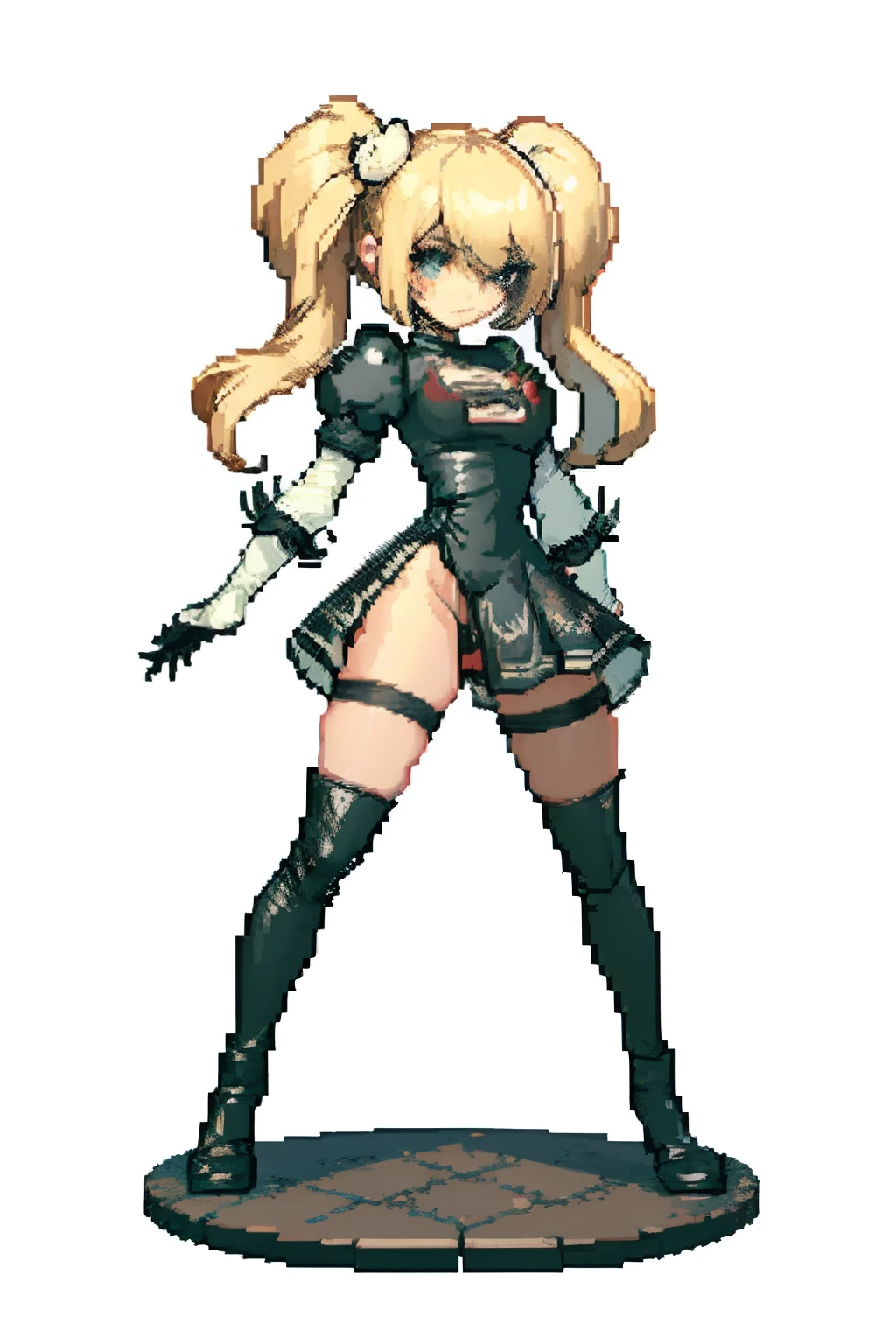 (masterpiece, top quality, best quality), pixel,pixel art,1girl,full body,pigtails, blonde, 2b clothes