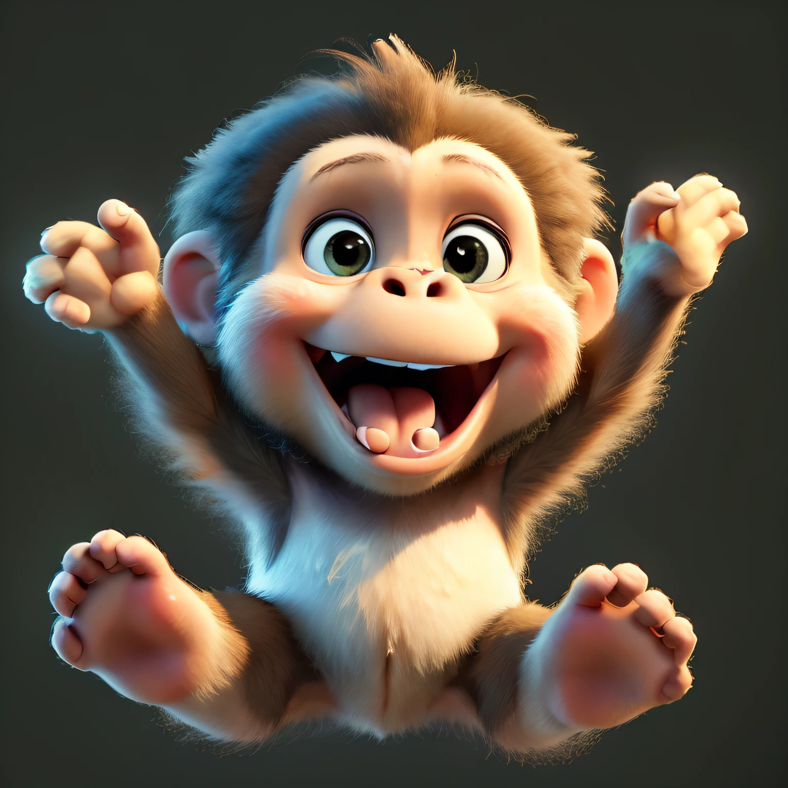 Obra-prima, de melhor qualidade, A happy baby monkey with open arms, In the background the Amazon rainforest out of focus