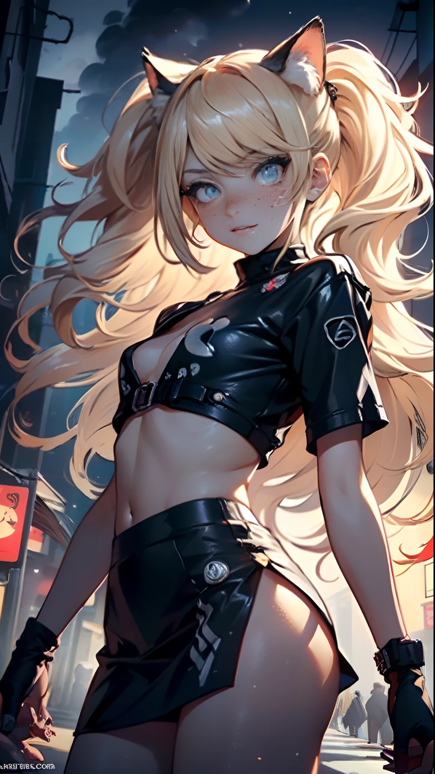cute little cat loli,(((little loli, small tiny body, petite))), (((6 ))),((anime little cat loli with extremely cute and beautiful blonde hair walking down the street)),(((cat girl,anthro furry cute,cat-girl))),(((cat ears,cat ears on head,big cat ears))),
(((flat chest))), (((blonde hair:1.35,messy blonde hair,colored inner hair,ear breathing,))),((heterochromia, eye1 yellow, eye2 orange, perfect eyes, upturned eyes:1.3, beautiful detailed eyes, finely detailed beautiful eyes:1, big highlight on eyes:1.2, slanted eyes)), (((freckles on the face, freckles,freckled girl))),(((lustrous skin:1.5,bright skin: 1.5,skin tanned,shiny skin,very shiny skin,shiny body,plastic glitter skin,exaggerated shiny skin))),(delicate detailed fingers,detailed body,detailed arms,human hands, detailed hands),
cute,slutty,,erotic,nsfw,
zettai ryouiki,revealing clothing,show skin,((rave shirt, fluorescent colored shirt, rave mini-skirt,visible thong straps)),(wearing a rave outfit:1.3,rave clothes,semi-naked,with little clothing,),(detailed outfit,detailed clothes),
(dynamic pose:1.0), solo focus, embarrassed, centered, scale to fit dimensions, Rule of thirds,
outdoors, ((night view)), (cyberpunk night street Background: 1.5,dark sky,alleyway,lonely alley,thick clouds, detailed background:1.25),
(best quality), (high resolution), (sharp focus), (ultra detailed), (extremely detailed), (extremely high quality artwork), 8k_wallpaper, (extremely detailed CG 8k),(very fine 8K CG), ((hyper super ultra detailed perfect piece)), flawless, (((masterpiece))), illustration, vibrant colors, (intricate), High contrast, Selective lighting, Double exposure, HDR (High Dynamic Range), Post-processing, Background blur,