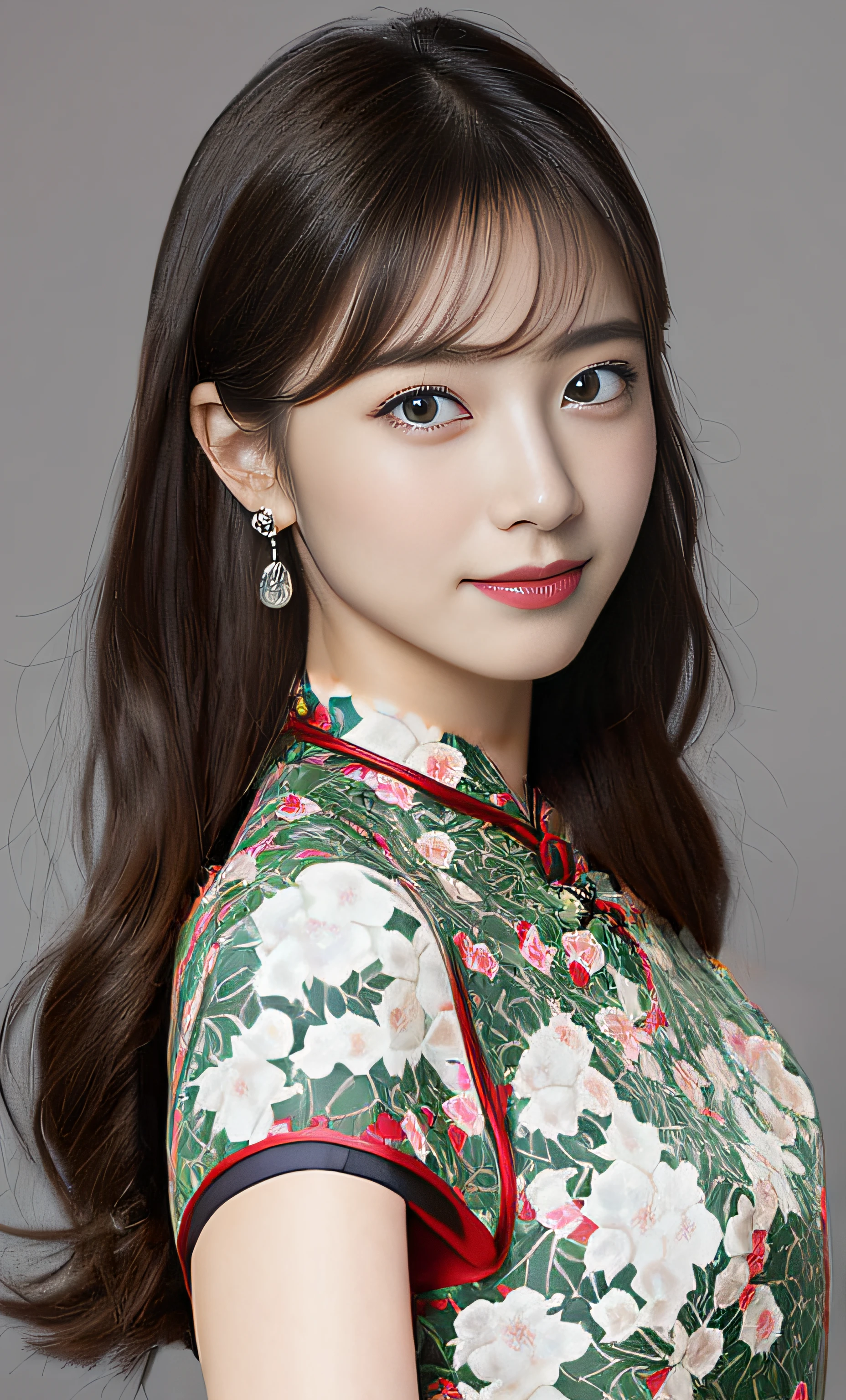 Cheongsam with red floral pattern