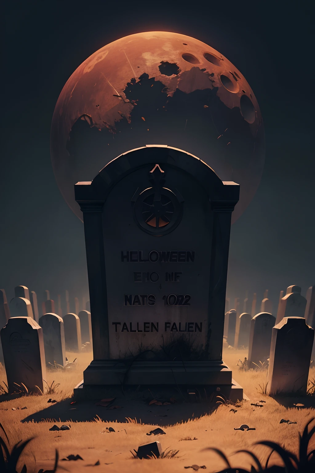 Halloween poster, graveyard, main tombstone, realistic, ultra high definition