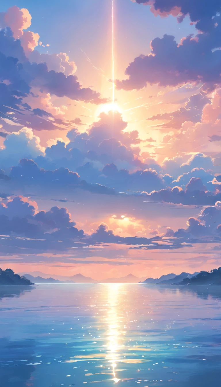 "Surrounded by clouds，Beautiful flowing picture，Delicately painted landscapes，Light clouds float on the surface of the water，It's like a fairyland。Hazy light penetrates the clouds，Stunning light and shadow effects are reflected。In the photo there is a sea of clouds，The looming scenery is mesmerizing。"