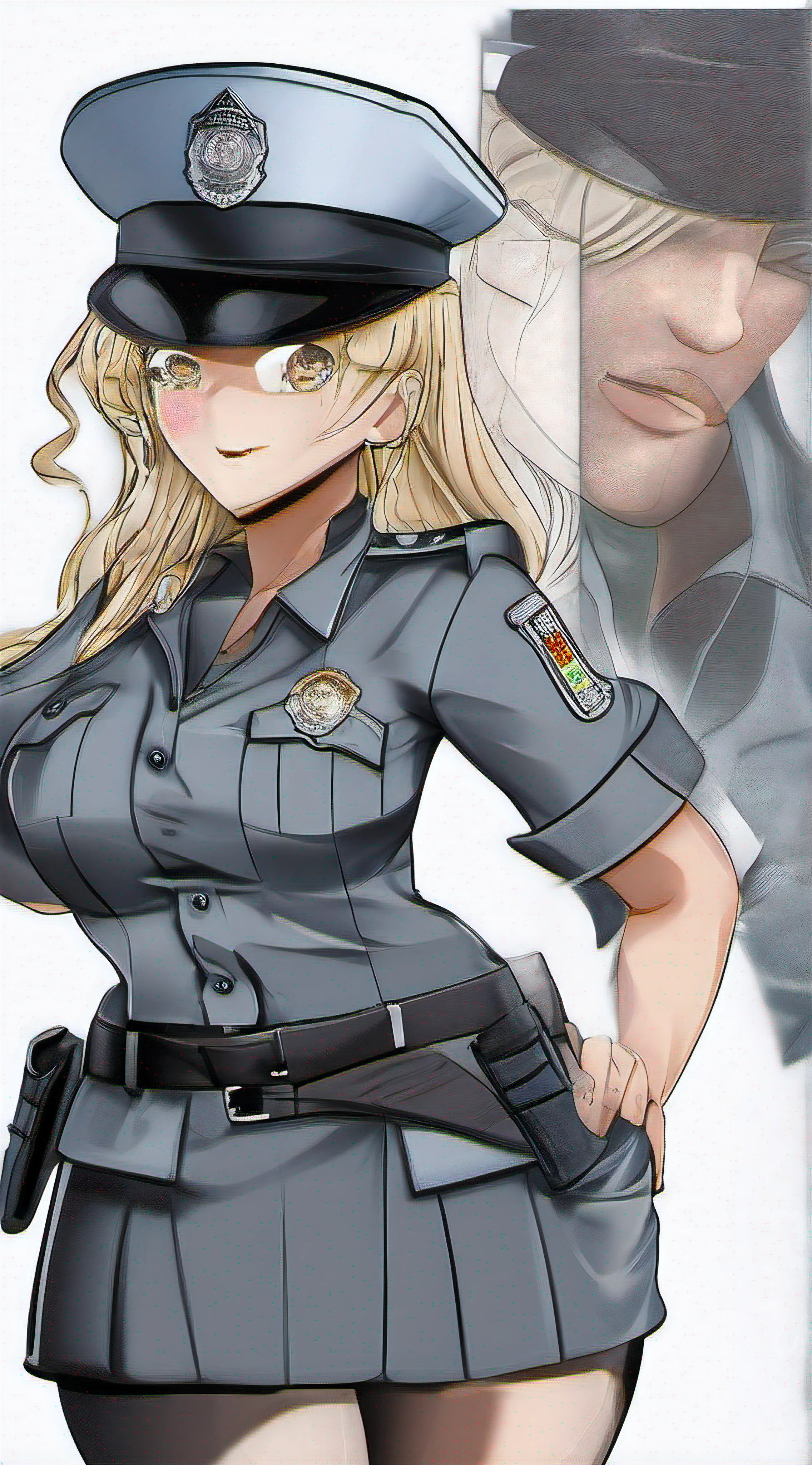 masterpiece, best quality, photorealistic, raw photo, potrait of a girl Wearing a female police black uniform lingerie and a police cap, smiling, light smile, midriff peek, extra large breasts, jewelery, earrings, outdoor, solo, long_hair, looking at viewer, blonde hair, Fashion, fullbody_view, detailed background, finely detailed skin, pore, sharp focus, soft lighting, from above, 8k, dslr, LinkGirl, skirtlift, kristinapimenova, HZ Steampunk, A girl dancing , Lady police, Negative prompt: EasyNegative, badhandv4, watermark, signature, username, text, worst quality, low quality, normal quality, (missing hands, missing legs, missing finger), (extra hands, extra legs, extra finger), (bad hands, bad legs, bad finger), greyscale, monochrome, simple background, mutilated, duplicate, deformed, cropped, jpeg artifacts, blurry, ugly, poorly drawn hands, poorly drawn face, malformed limbs, extra limbs, cloned face, disfigured, bad proportions Steps: 25, Sampler: DPM++ 2M Karras, CFG scale: 7.0, Seed: 4271053546, Size: 768x1152, Model: sd_xl_base_1.0: 38649ae409b8", Version: v1.6.0.8-v3-2-g9930b53, TaskID: 640530067952470675