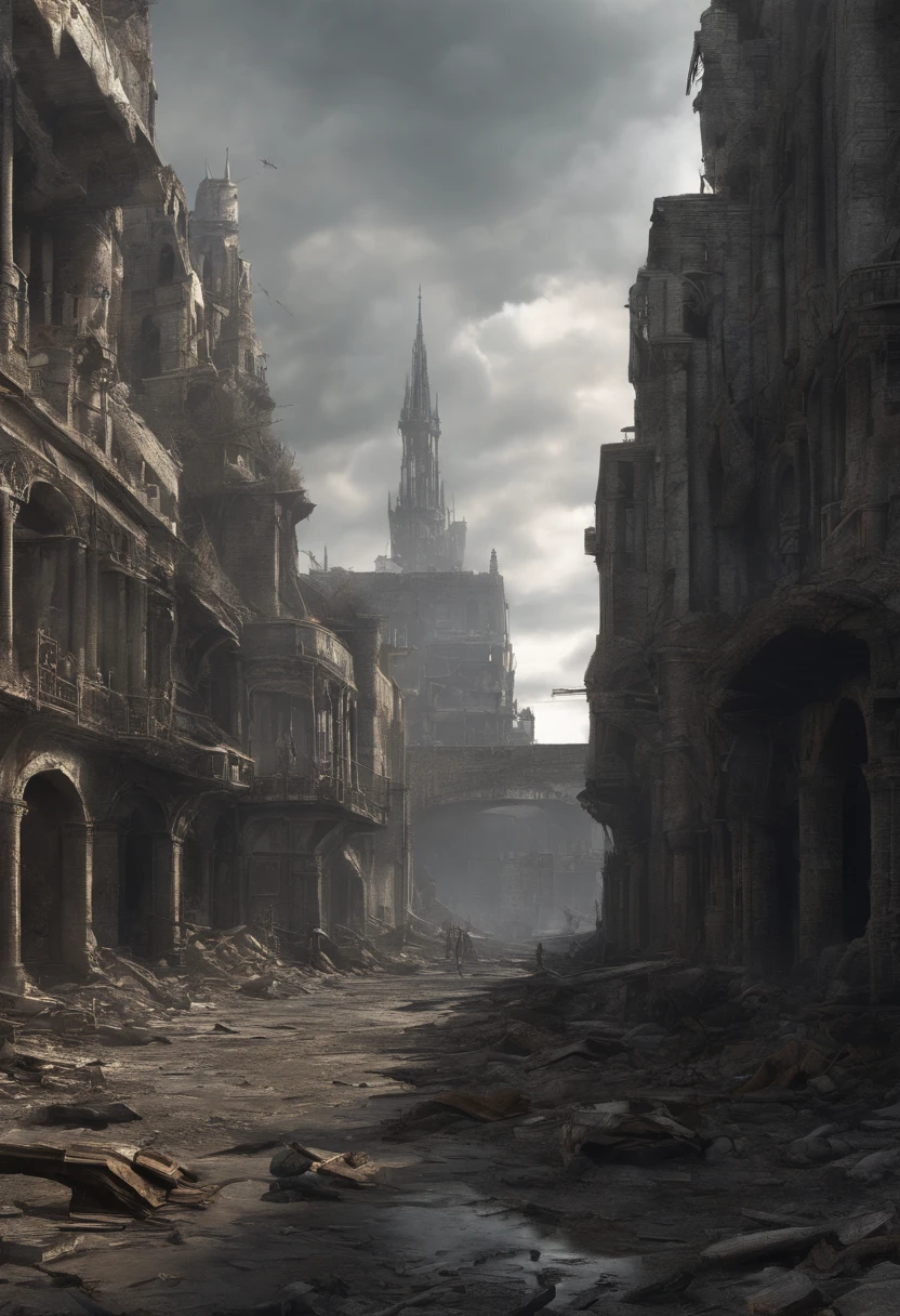 (Best Quality,4K,8K,hight resolution,masutepiece:1.2),Ultra-detailed,(Realistic,Photorealistic,Photorealsitic:1.37),Medieval,decay,War-torn city,Strewn with corpses,Undead Knights
