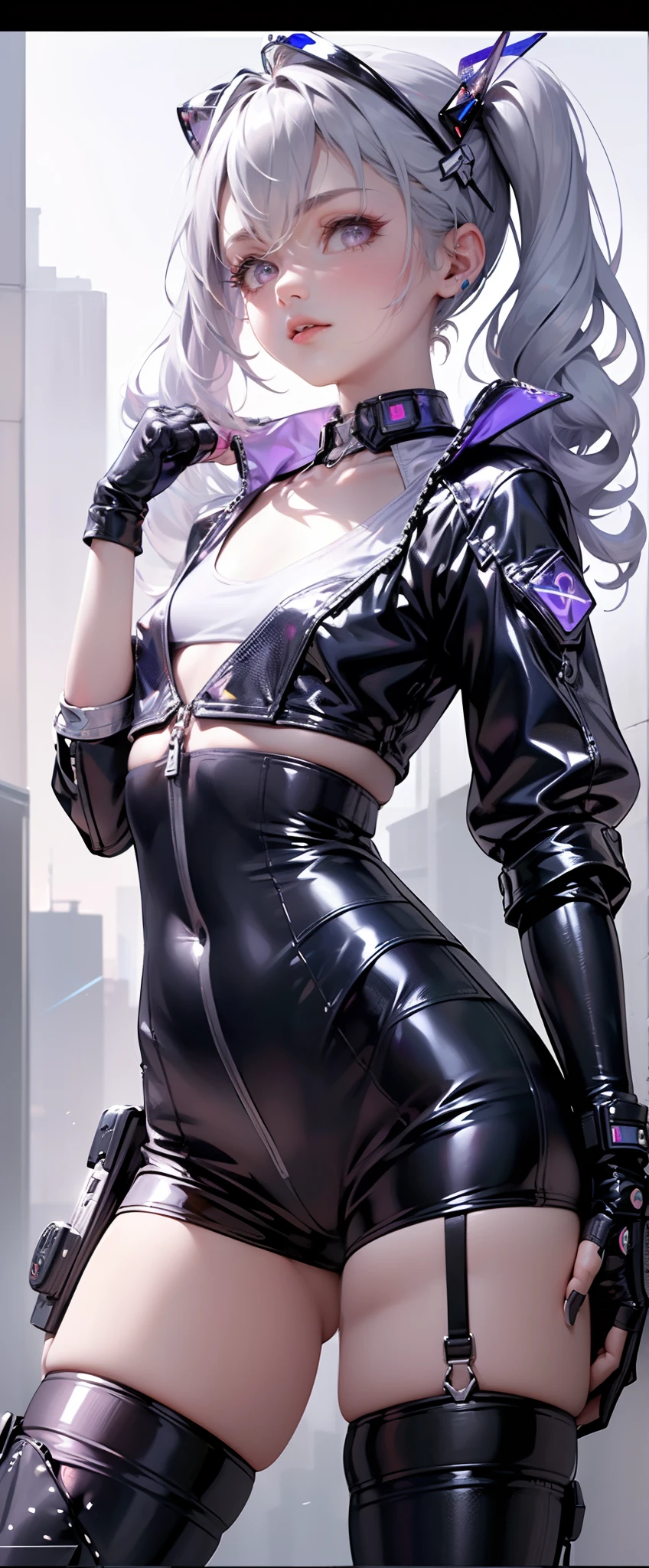 ((masterpiece:1.4, best quality))+, (ultra detailed)+, (detailed screen UI design:1.4),1girl,cute girl doing live streaming,(detailed layout)+, including elements such as chat box, side bar, (icon),She's in the sidebar of the screen,silver hair,pale-blonde long twintails, violet eyes, cyberpunk,,(white thighhighs), cute girl,blue clothes,(flat chest:1.3), (english text:1.25),