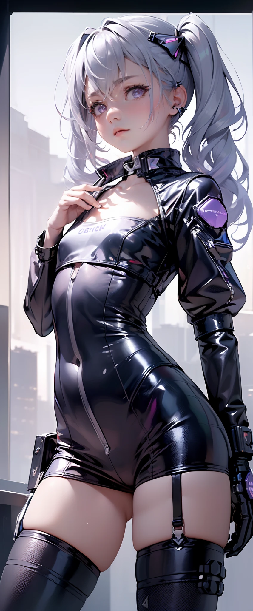 ((masterpiece:1.4, best quality))+, (ultra detailed)+, (detailed screen UI design:1.4),1girl,cute girl doing live streaming,(detailed layout)+, including elements such as chat box, side bar, (icon),She's in the sidebar of the screen,silver hair,pale-blonde long twintails, violet eyes, cyberpunk,,(white thighhighs), cute girl,blue clothes,(flat chest:1.3), (english text:1.25),
