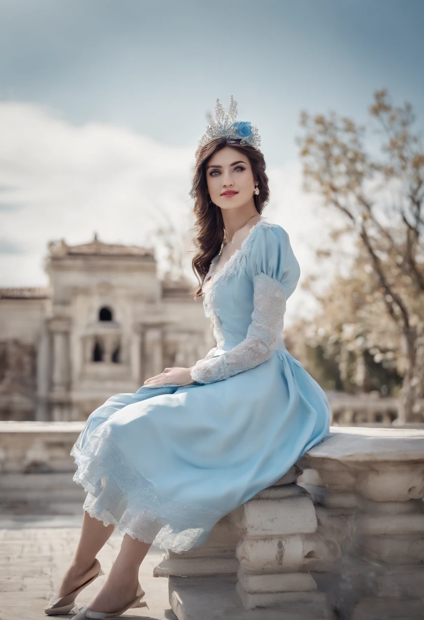 One girl,  (((Light blue maid))),Highest Quality, in 8K,Large exposed bust、 masutepiece:1.3,  Black hair, Ultra-detailed face, Detailed eyes, Big Bust, Double eyelids, Best Smile,
,b3rli, Western Cafe
