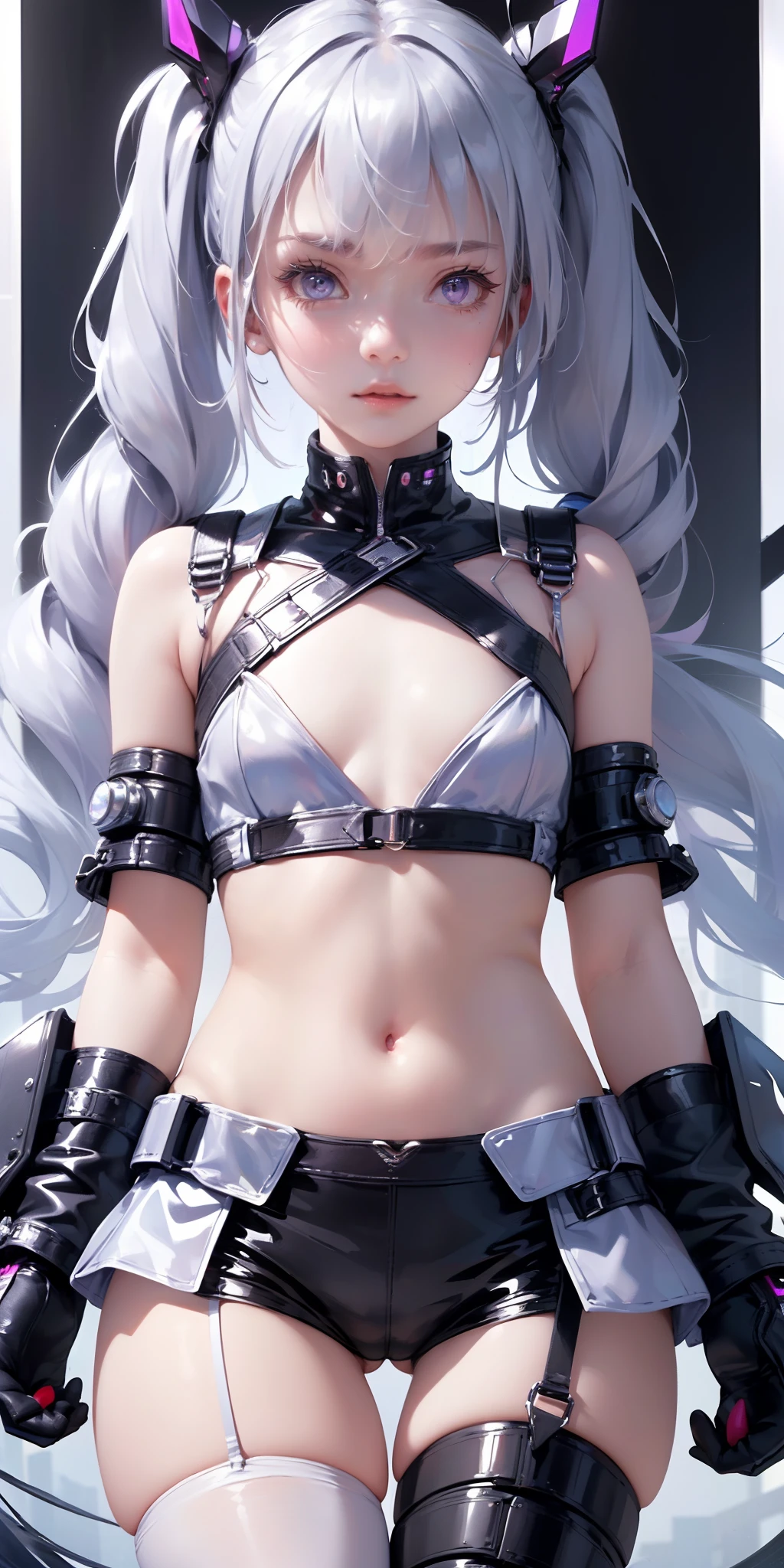 ((masterpiece:1.4, best quality))+, (ultra detailed)+, (detailed screen UI design:1.4),1girl,cute girl doing live streaming,(detailed layout)+, including elements such as chat box, side bar, (icon),She's in the sidebar of the screen,silver hair,pale-blonde long twintails, violet eyes, cyberpunk,,(white thighhighs), cute girl,blue clothes,(flat chest:1.3), (english text:1.25),