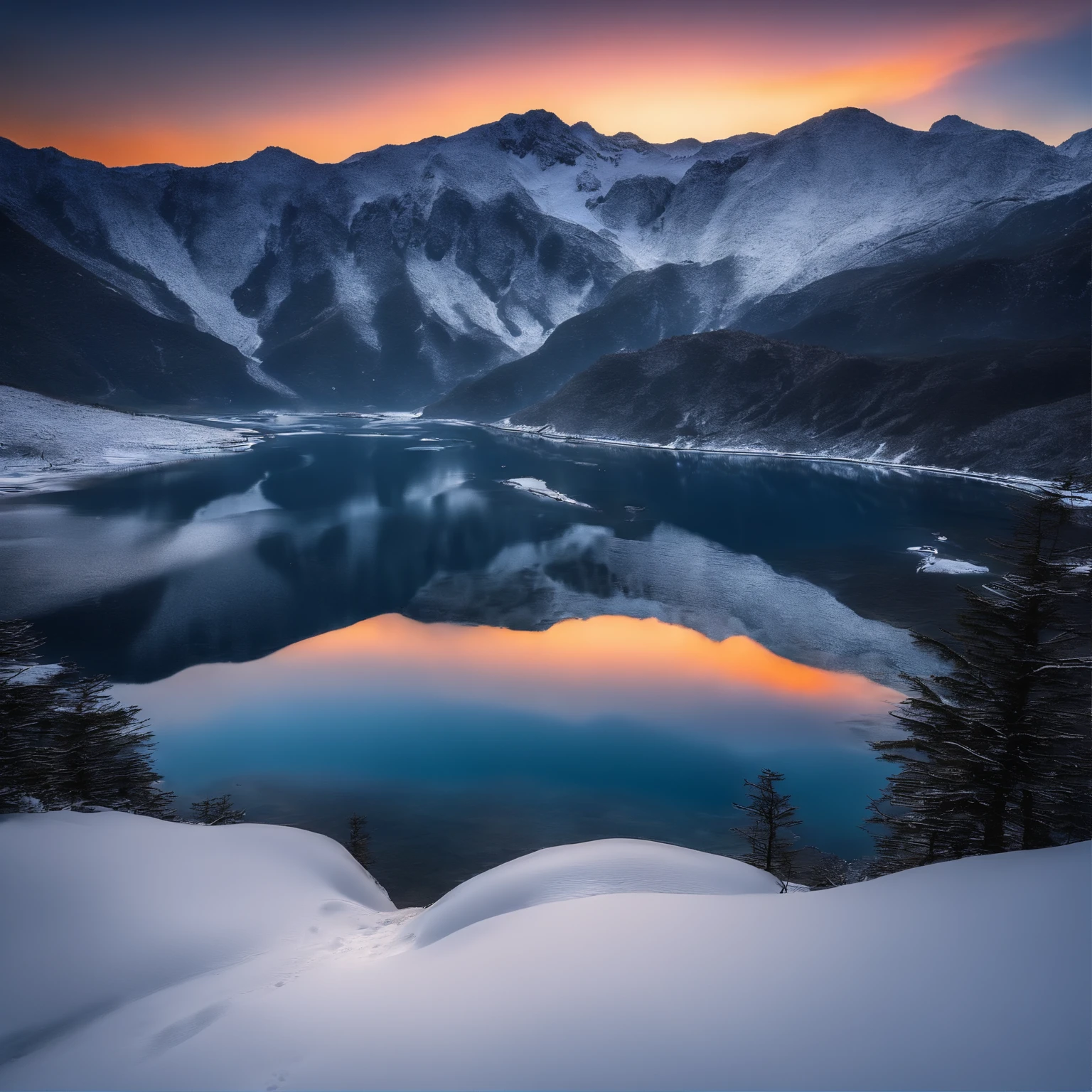 Master Parts、Superior Quality、superior image quality、The 8k quality、Beautiful pictures of the starry sky、magnifica、Arched Milky Way:1.9、Japan Alps、Blue glowing lake:1.9、(snowscape:1.9)