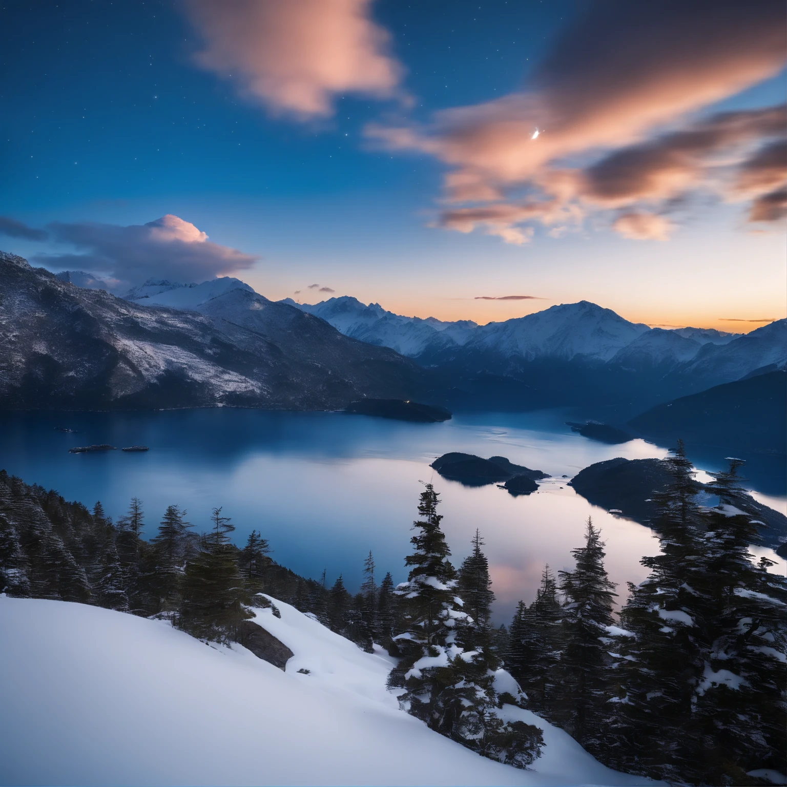Master Parts、Superior Quality、superior image quality、The 8k quality、Beautiful pictures of the starry sky、magnifica、Arched Milky Way:1.9、Japan Alps、Blue glowing lake:1.9、(snowscape:1.9)